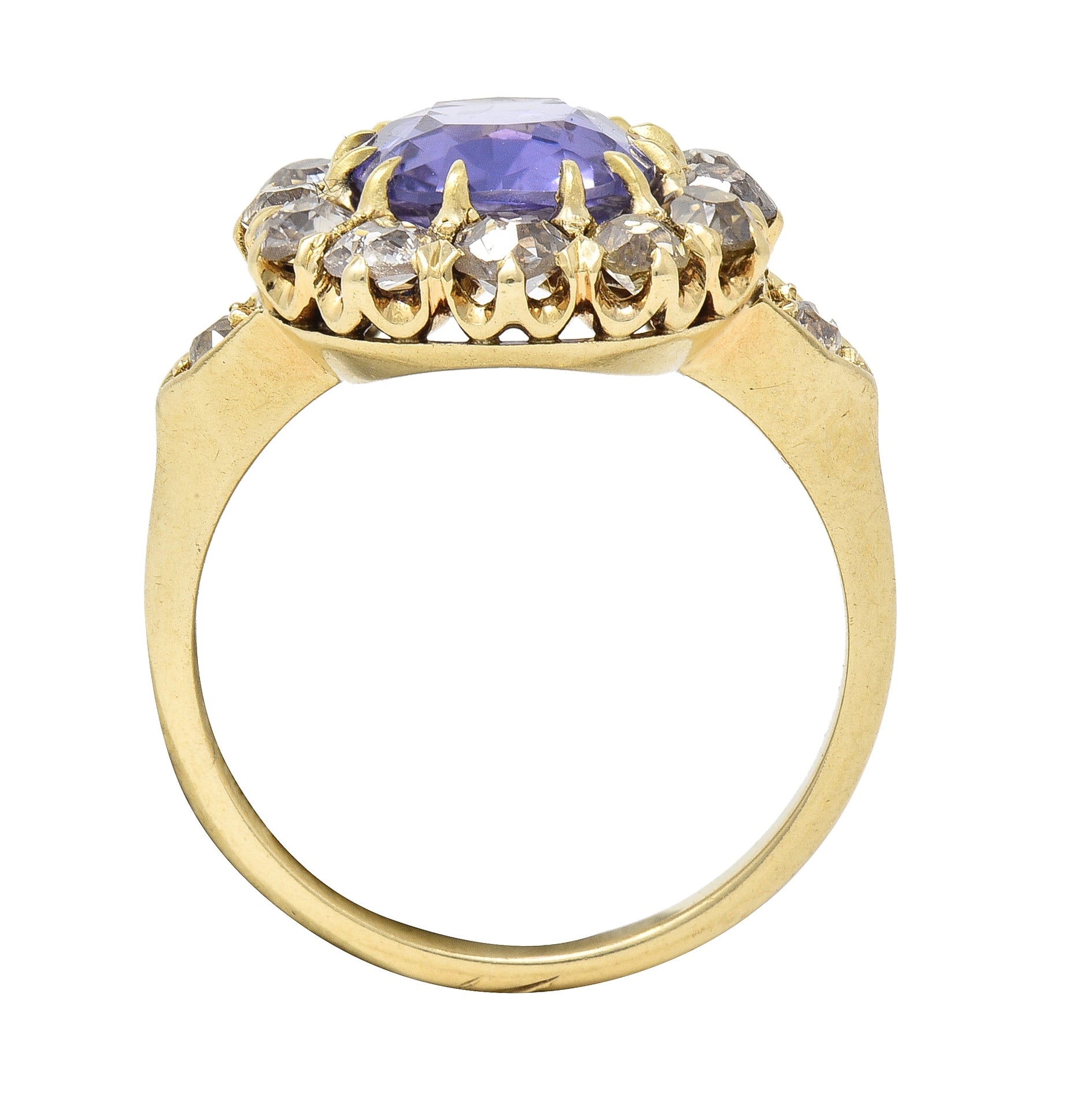 Victorian 3.56 CTW No Heat Purple Sapphire Diamond 18 Karat Gold Ring GIA