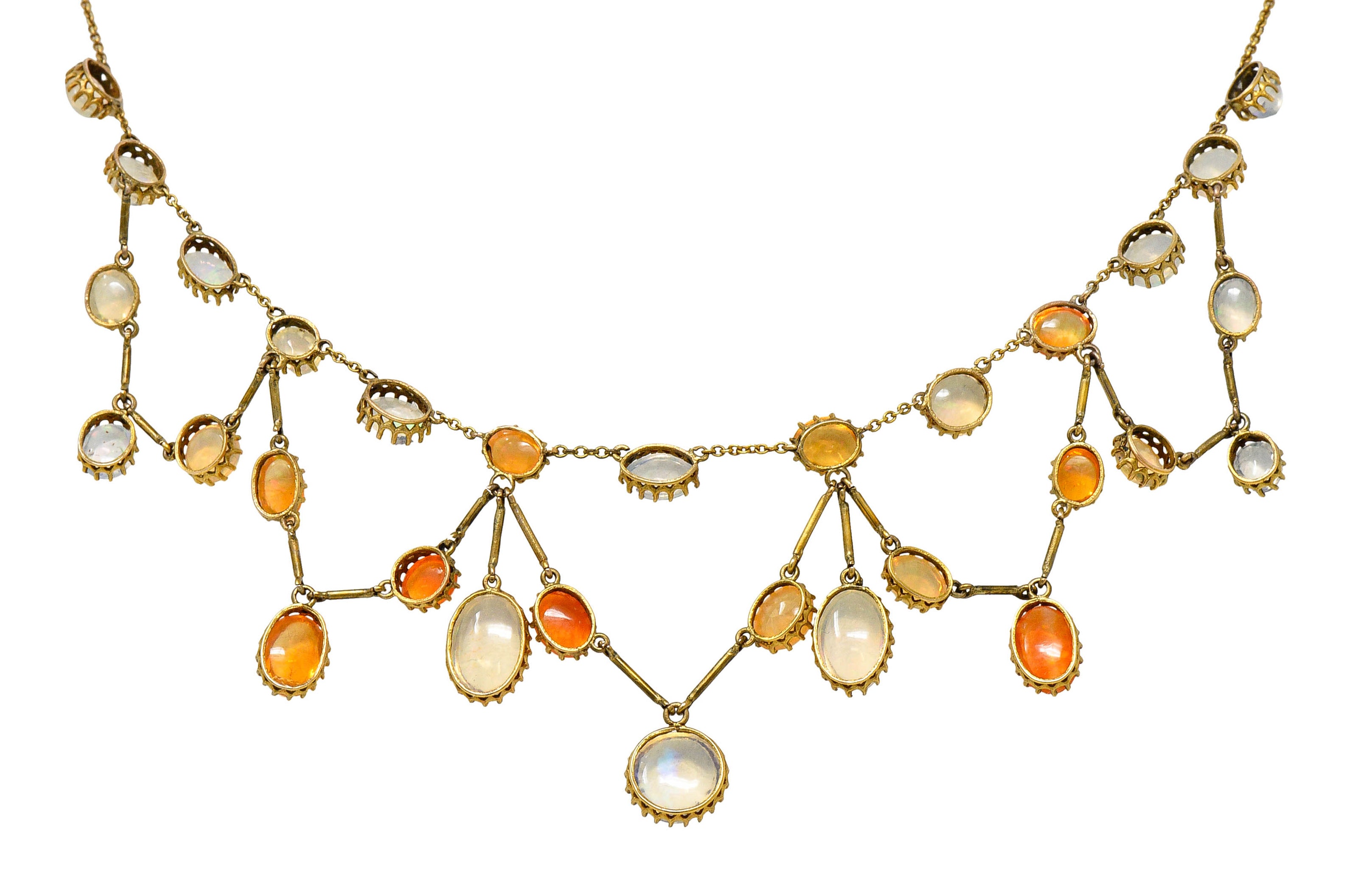 Art Nouveau Jelly Opal & Fire Opal 14 Karat Gold Swag NecklaceNecklace - Wilson's Estate Jewelry