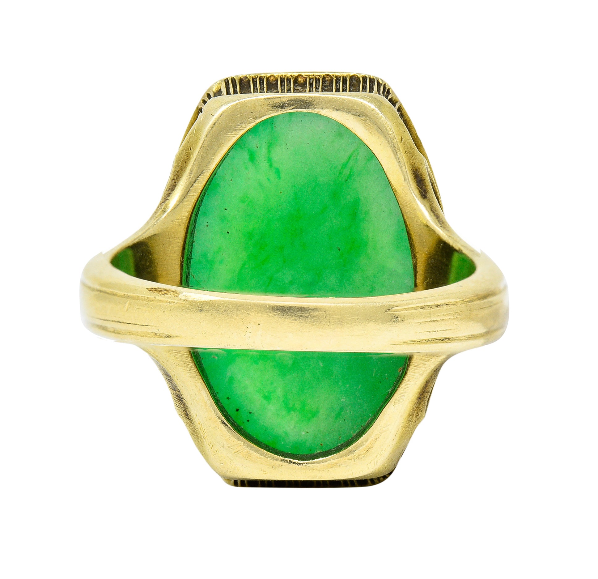 Larter & Sons Art Deco Jadeite Jade Cabochon 14 Karat Gold Lotus RingRing - Wilson's Estate Jewelry