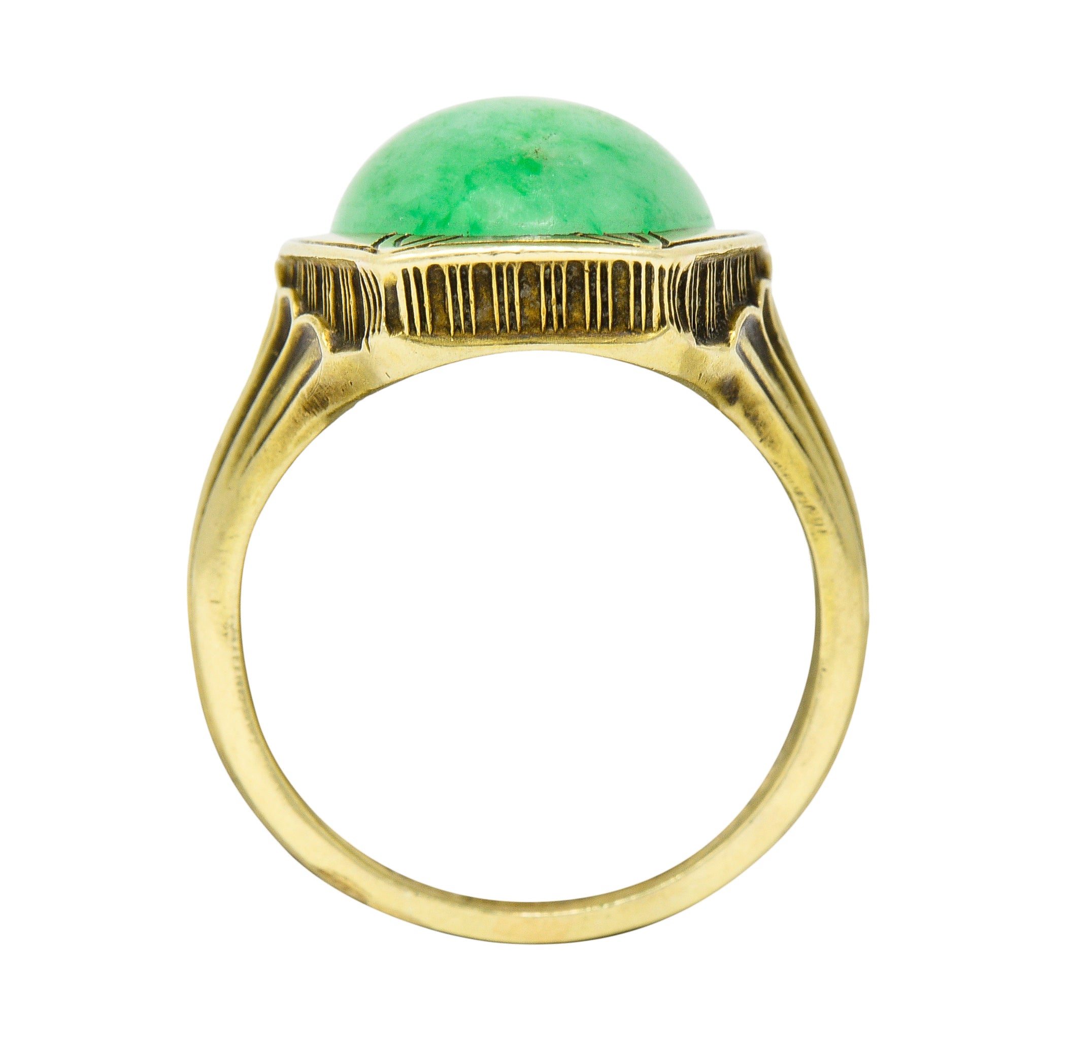 Larter & Sons Art Deco Jadeite Jade Cabochon 14 Karat Gold Lotus RingRing - Wilson's Estate Jewelry