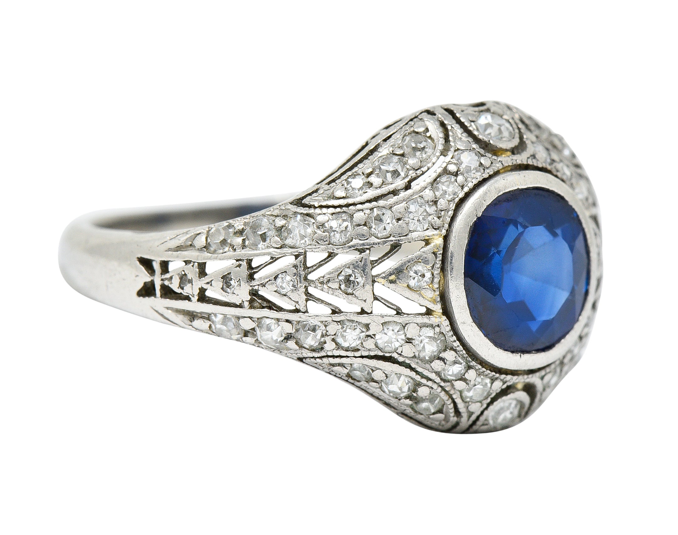 1920's Art Deco Sapphire Diamond Platinum Bombe Band RingRing - Wilson's Estate Jewelry