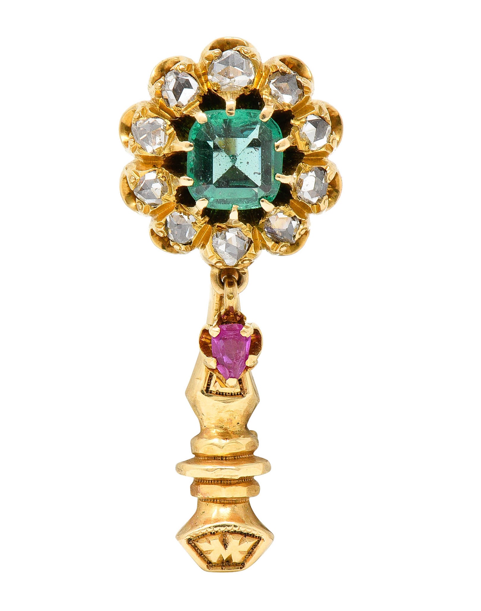 1910 Art Nouveau Emerald Ruby Diamond 14 Karat Gold Halley's Comet BroochBrooch - Wilson's Estate Jewelry