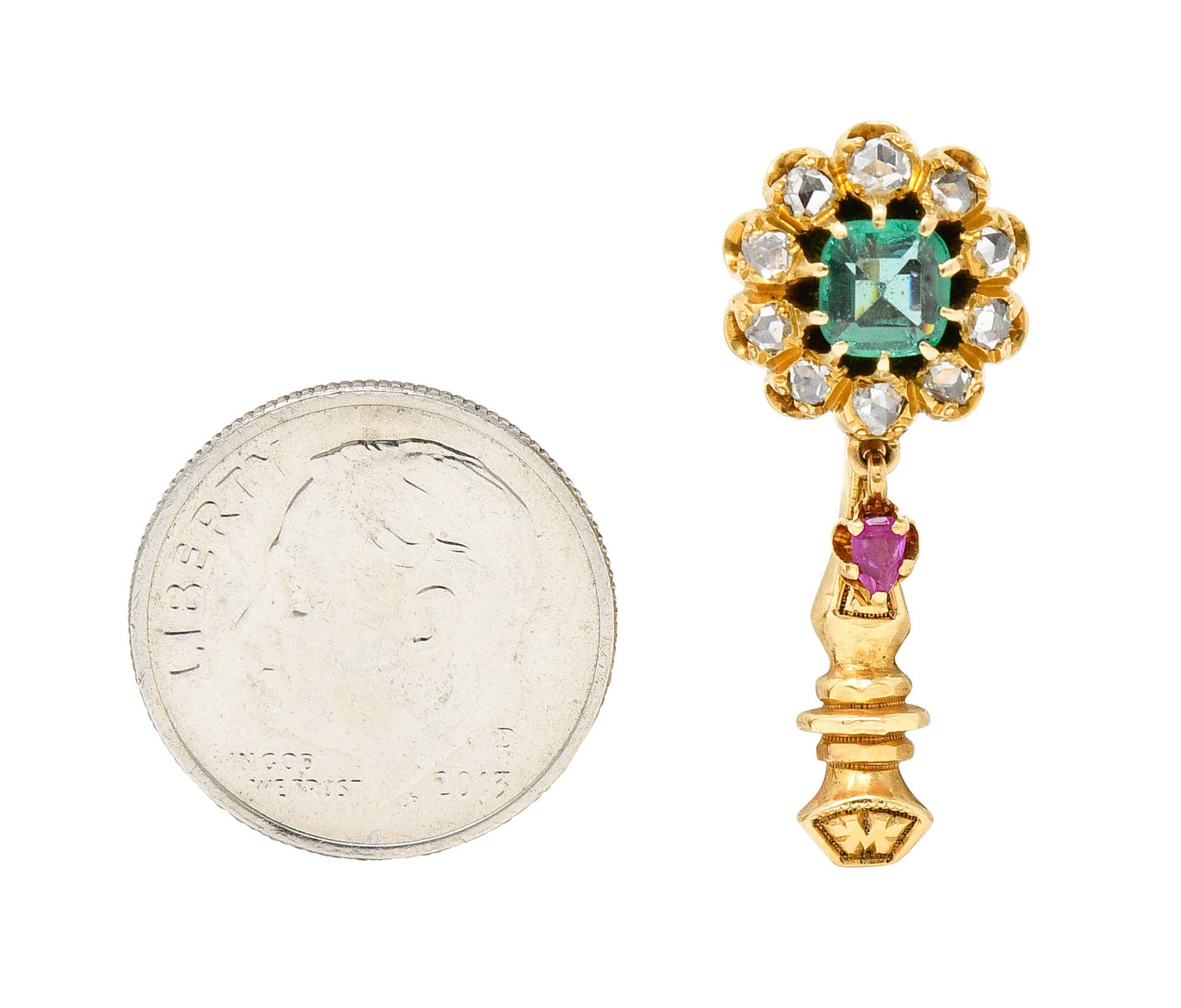 1910 Art Nouveau Emerald Ruby Diamond 14 Karat Gold Halley's Comet BroochBrooch - Wilson's Estate Jewelry