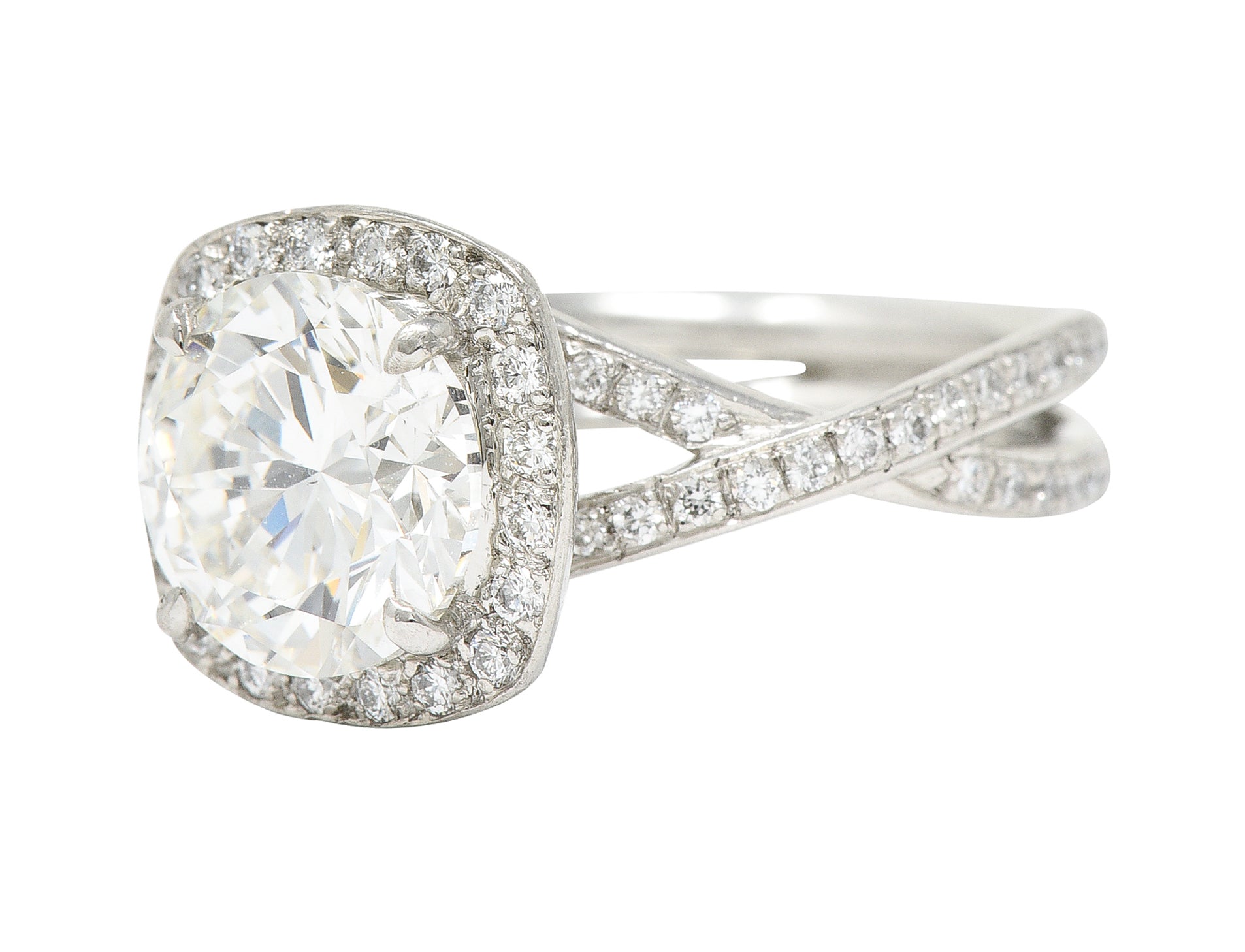 Contemporary Round Brilliant 3.50 CTW Diamond Platinum Halo Engagement Ring GIA Wilson's Antique & Estate Jewelry