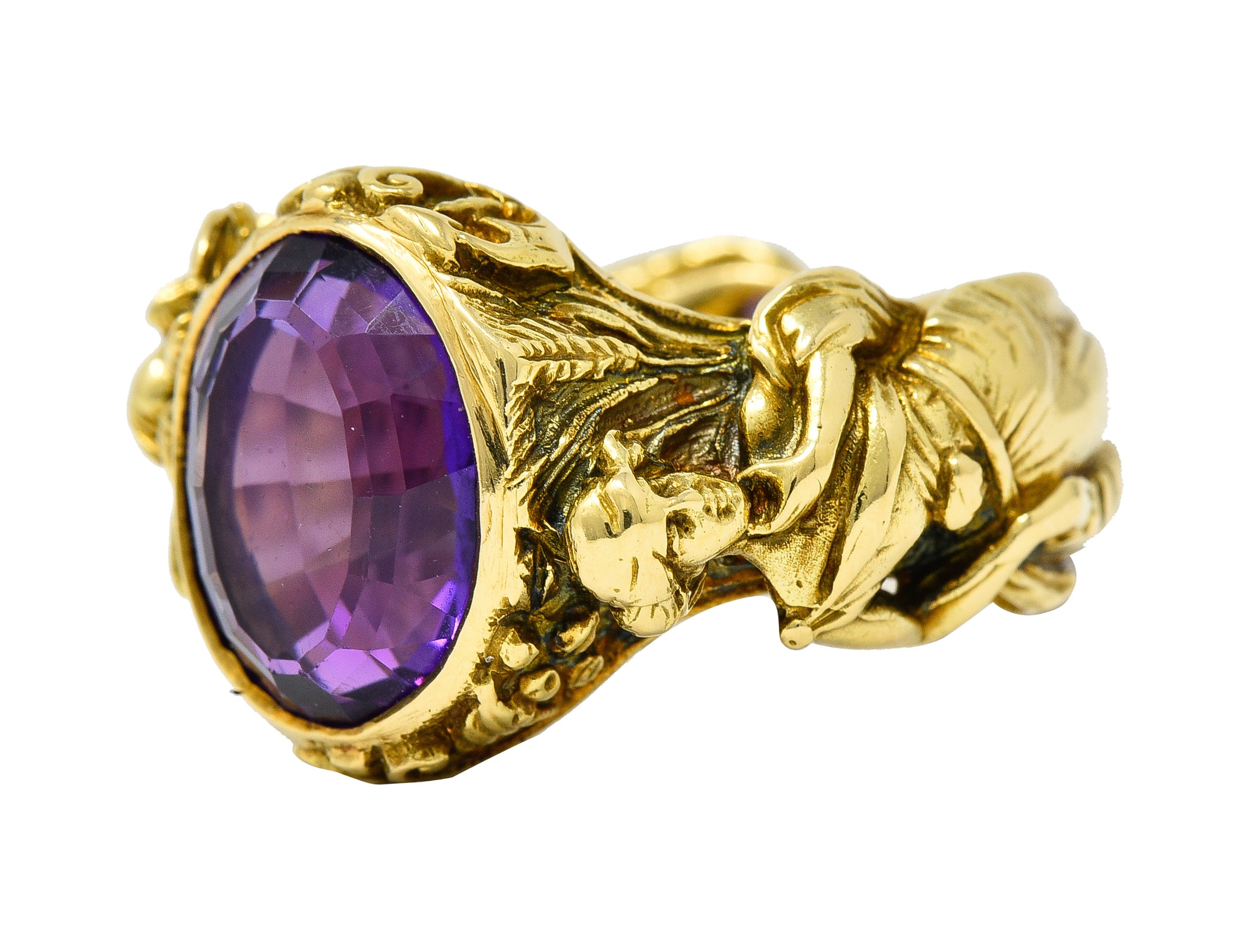 Neoclassical Amethyst 18 Karat Gold Hellenistic Hermes Demeter Signet RingRing - Wilson's Estate Jewelry