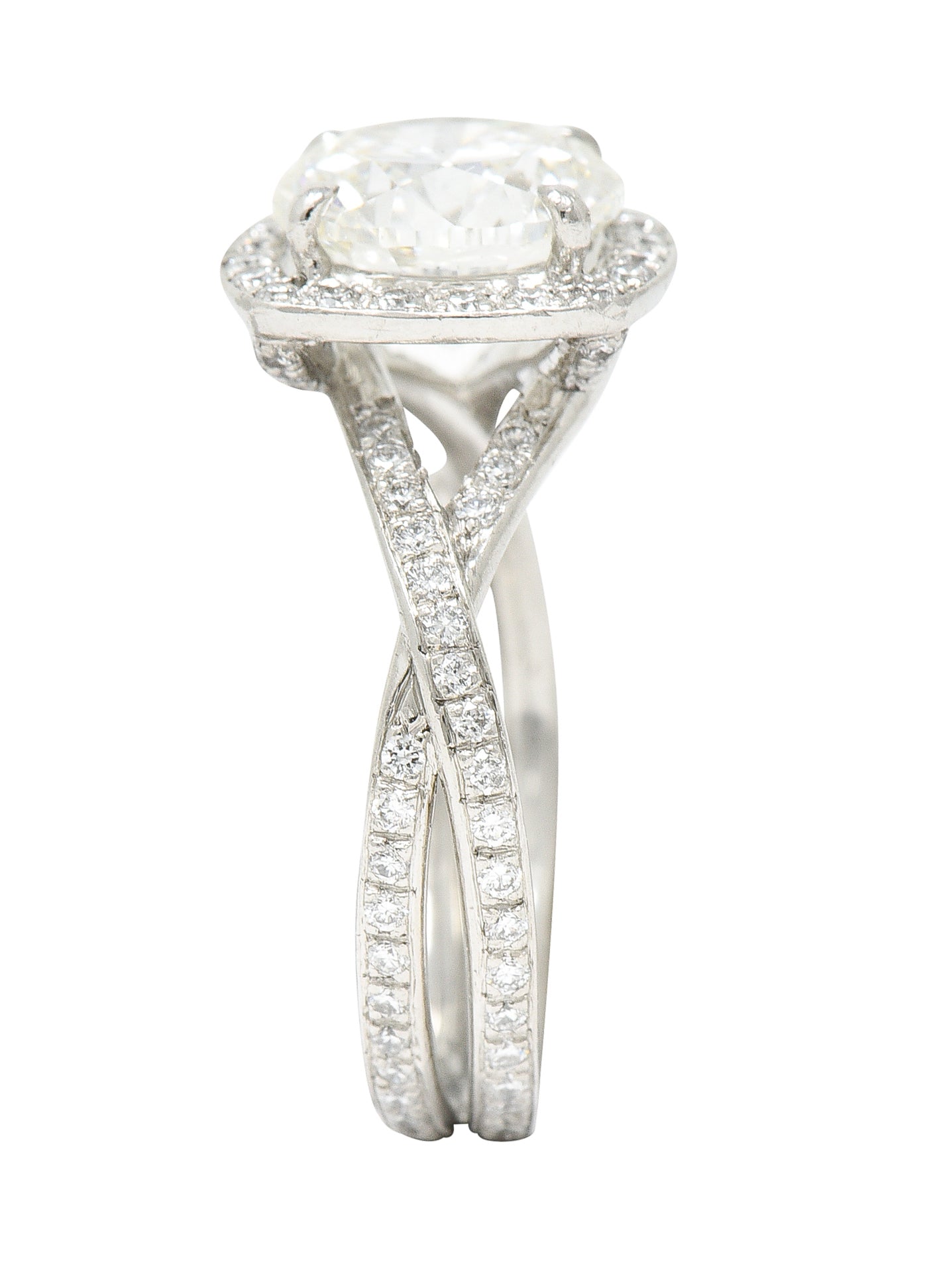 Contemporary Round Brilliant 3.50 CTW Diamond Platinum Halo Engagement Ring GIA Wilson's Antique & Estate Jewelry