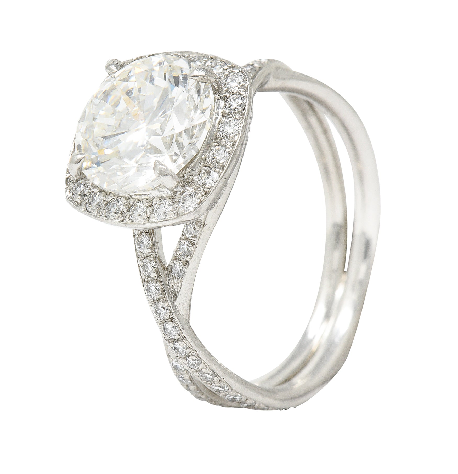 Contemporary Round Brilliant 3.50 CTW Diamond Platinum Halo Engagement Ring GIA Wilson's Antique & Estate Jewelry