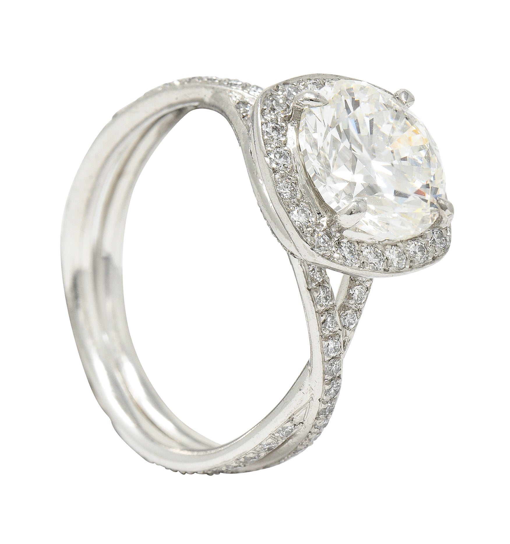 Contemporary Round Brilliant 3.50 CTW Diamond Platinum Halo Engagement Ring GIA Wilson's Antique & Estate Jewelry