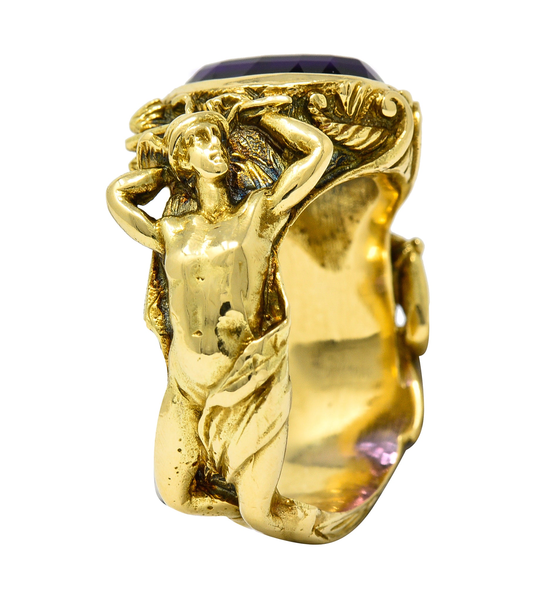 Neoclassical Amethyst 18 Karat Gold Hellenistic Hermes Demeter Signet RingRing - Wilson's Estate Jewelry