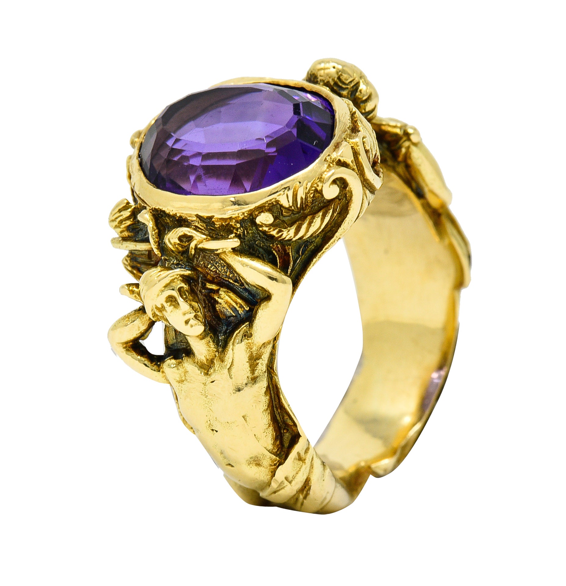 Neoclassical Amethyst 18 Karat Gold Hellenistic Hermes Demeter Signet RingRing - Wilson's Estate Jewelry