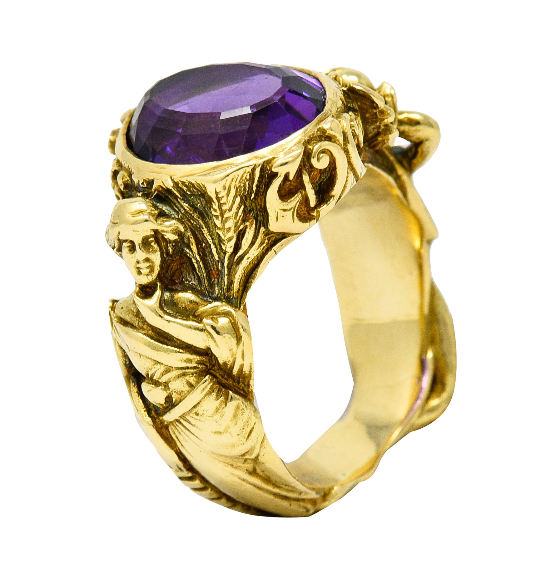 Neoclassical Amethyst 18 Karat Gold Hellenistic Hermes Demeter Signet RingRing - Wilson's Estate Jewelry