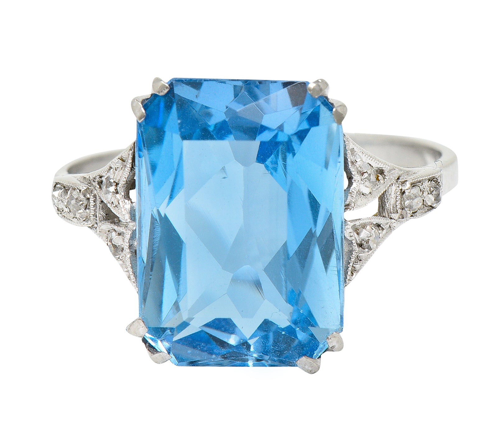 Art Deco 5.65 CTW Aquamarine Diamond Platinum Cocktail Ring Wilson's Antique & Estate Jewelry