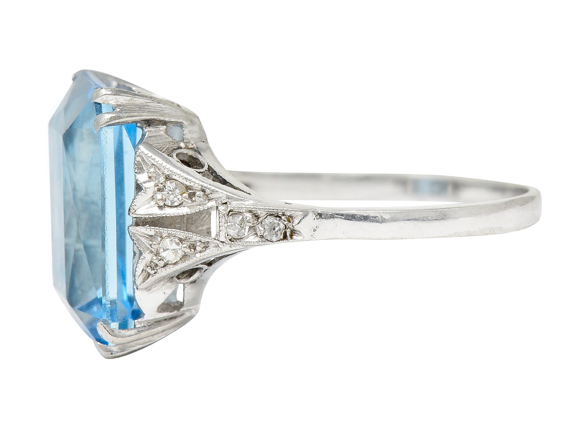 Art Deco 5.65 CTW Aquamarine Diamond Platinum Cocktail Ring Wilson's Antique & Estate Jewelry