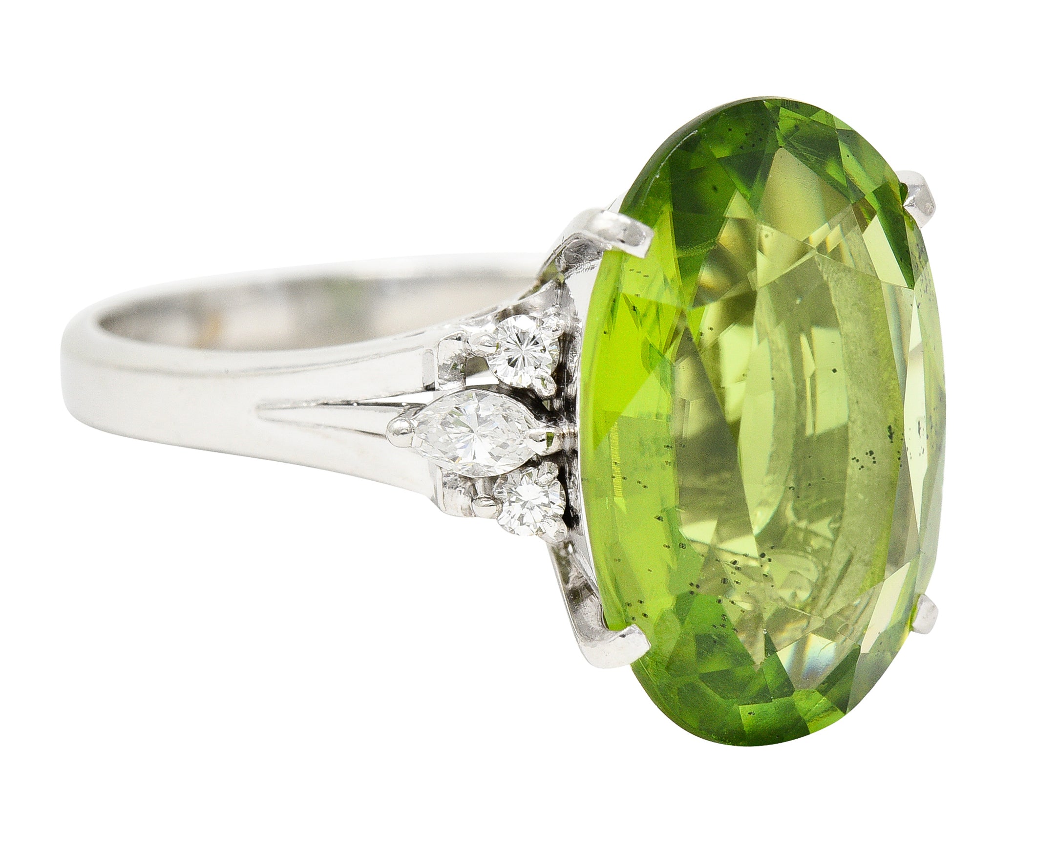 Contemporary 9.42 CTW Oval Cut Peridot Diamond Platinum Cluster Ring Wilson's Estate Jewelry