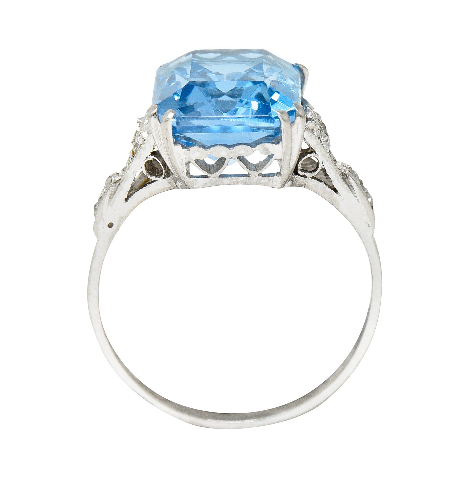 Art Deco 5.65 CTW Aquamarine Diamond Platinum Cocktail Ring Wilson's Antique & Estate Jewelry