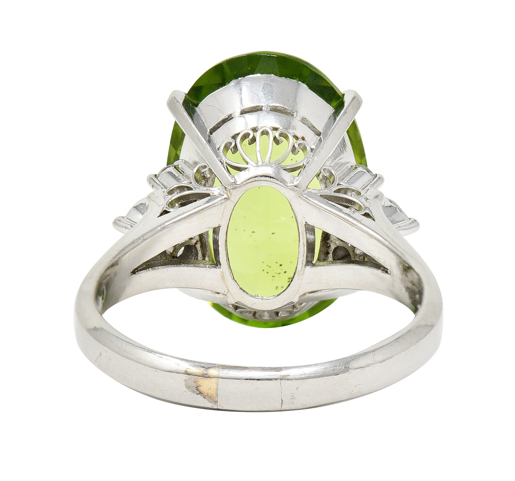 Contemporary 9.42 CTW Oval Cut Peridot Diamond Platinum Cluster Ring Wilson's Estate Jewelry