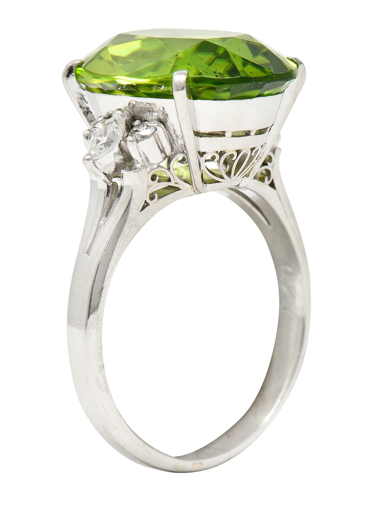 Contemporary 9.42 CTW Oval Cut Peridot Diamond Platinum Cluster Ring Wilson's Estate Jewelry