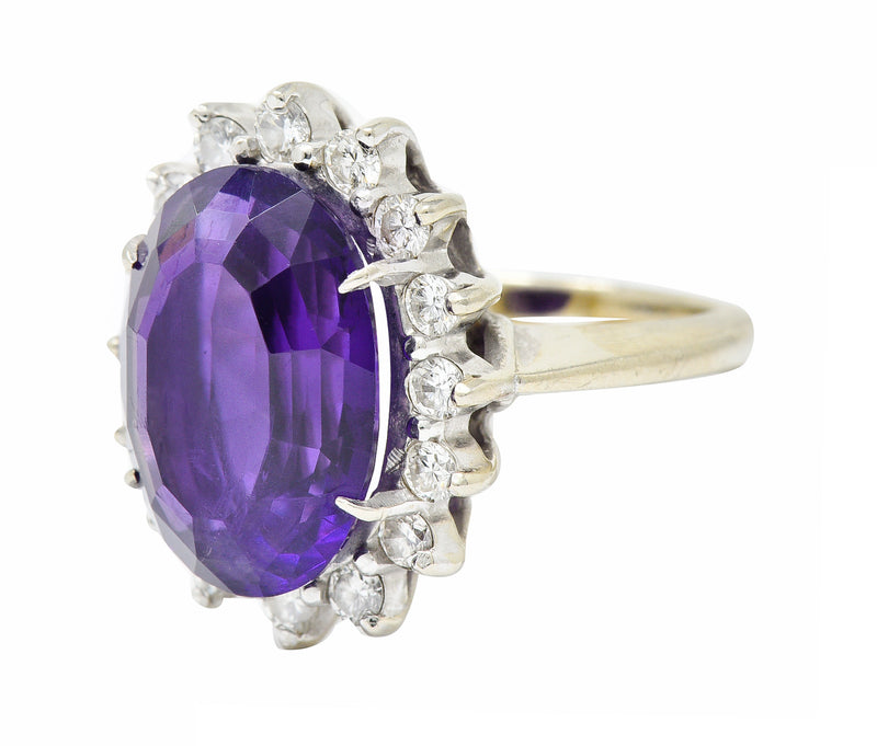 Vintage Amethyst Diamond 14 Karat White Gold Cluster RingRing - Wilson's Estate Jewelry