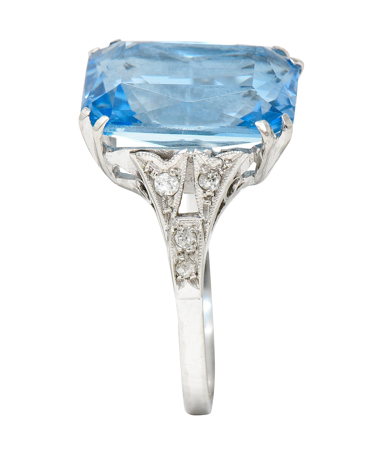 Art Deco 5.65 CTW Aquamarine Diamond Platinum Cocktail Ring Wilson's Antique & Estate Jewelry