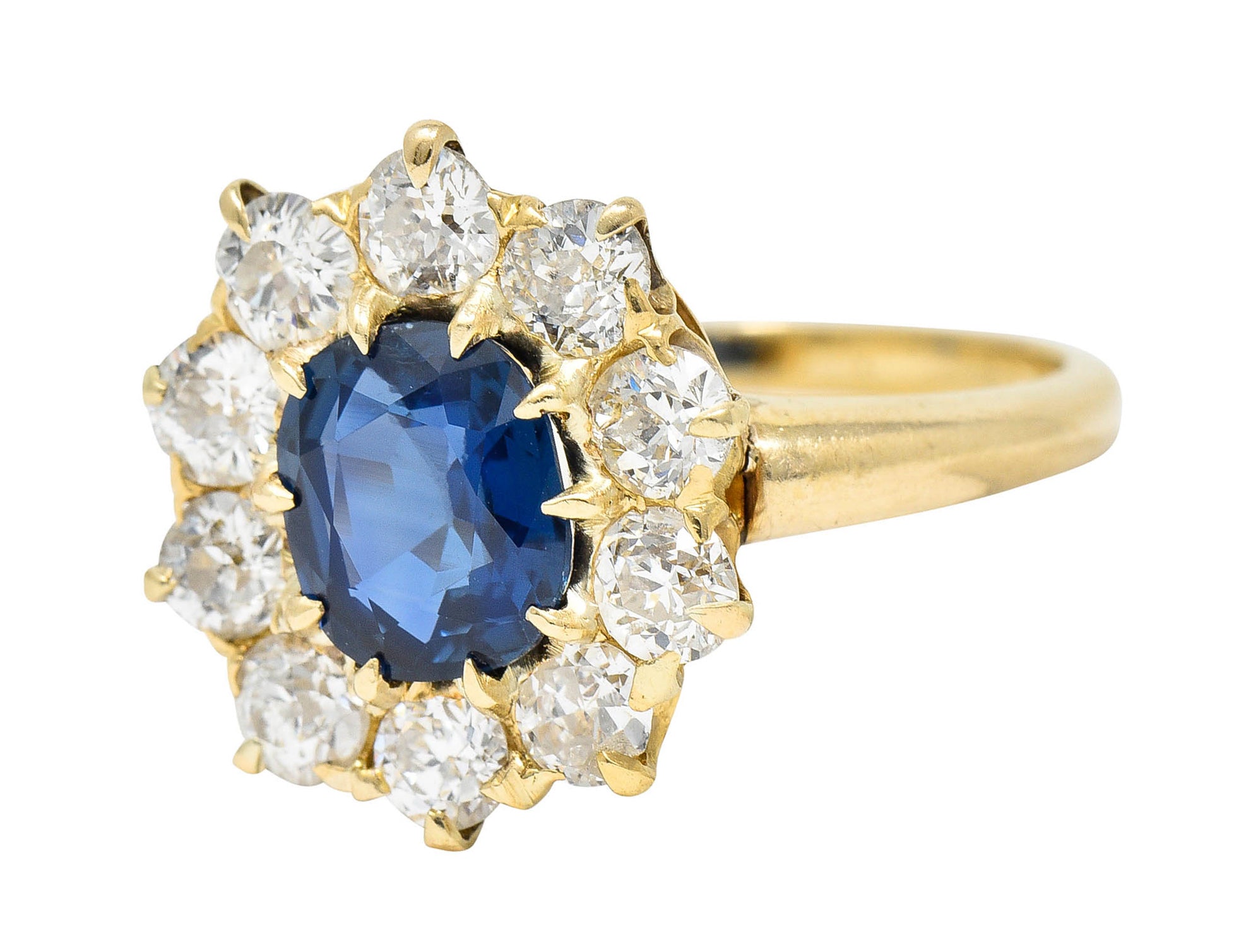 Victorian 2.15 CTW Sapphire Diamond 14 Karat Gold Cluster RingRing - Wilson's Estate Jewelry