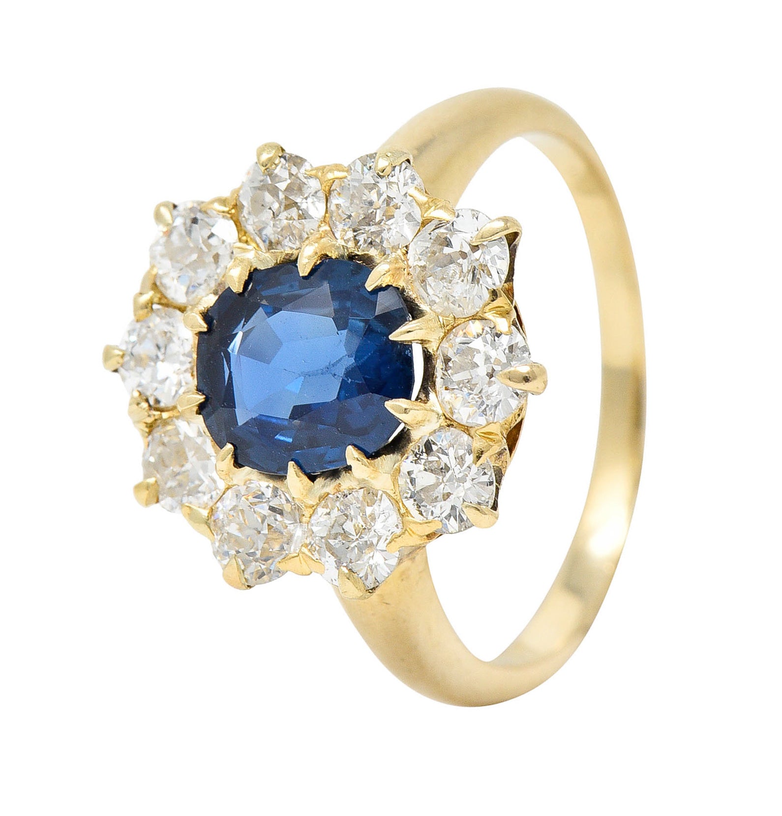 Victorian 2.15 CTW Sapphire Diamond 14 Karat Gold Cluster RingRing - Wilson's Estate Jewelry