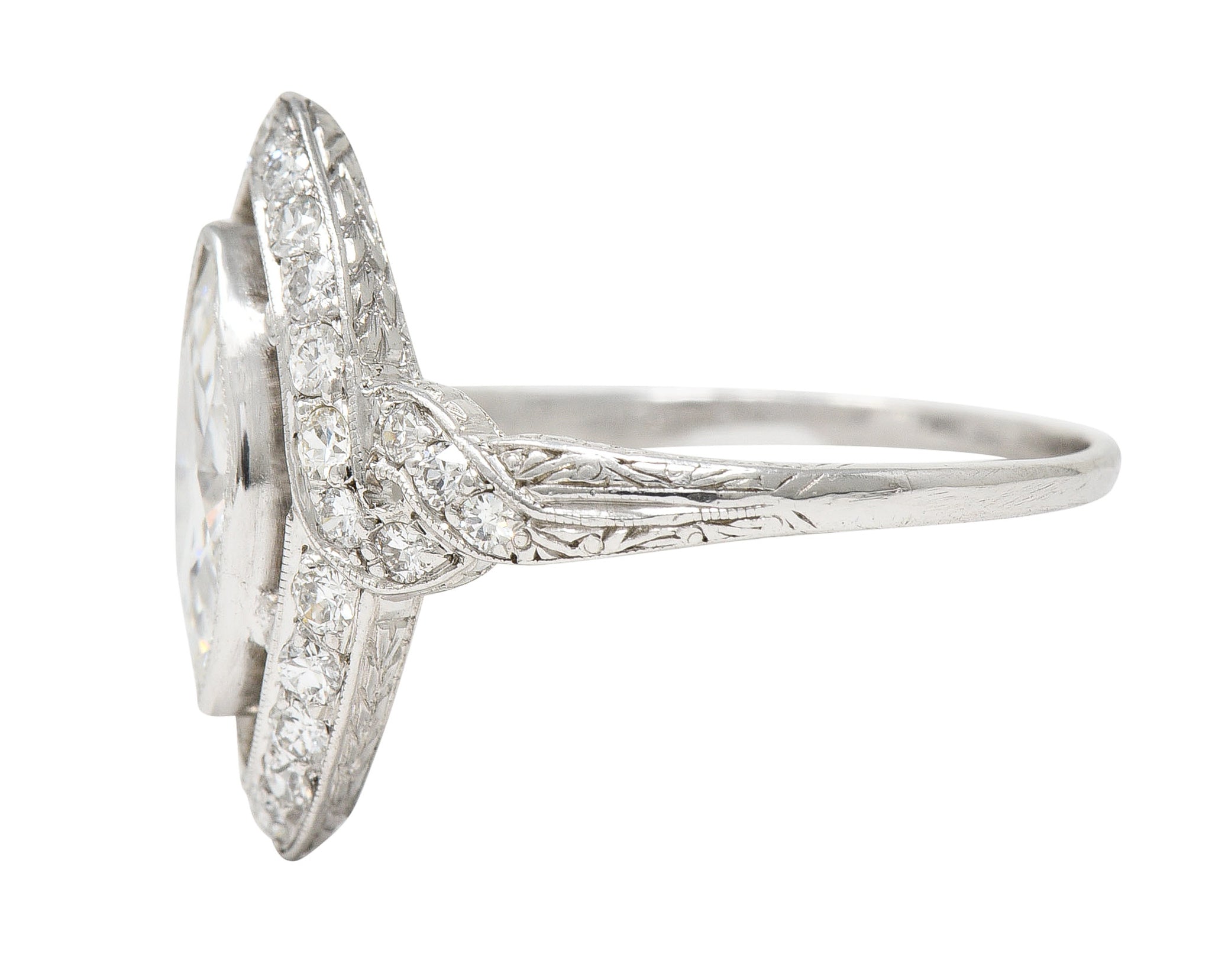 Tiffany & Co. Art Deco 1.30 CTW Marquise Cut Diamond Platinum Twisting Halo Engagement Ring GIA Wilson's Estate Jewelry