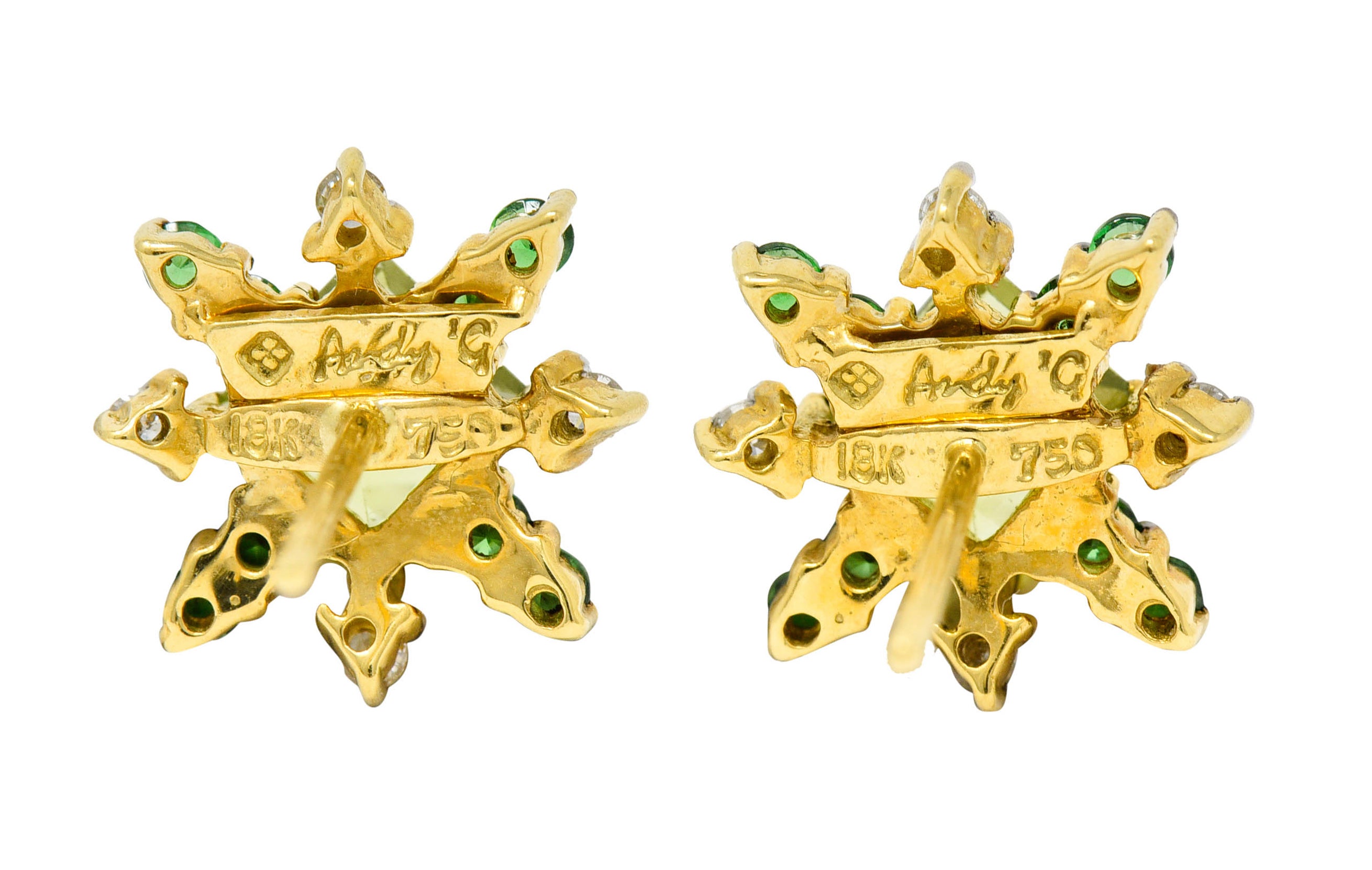 Contemporary Peridot Diamond Tsavorite 18 Karat Gold Starburst Stud EarringsEarrings - Wilson's Estate Jewelry