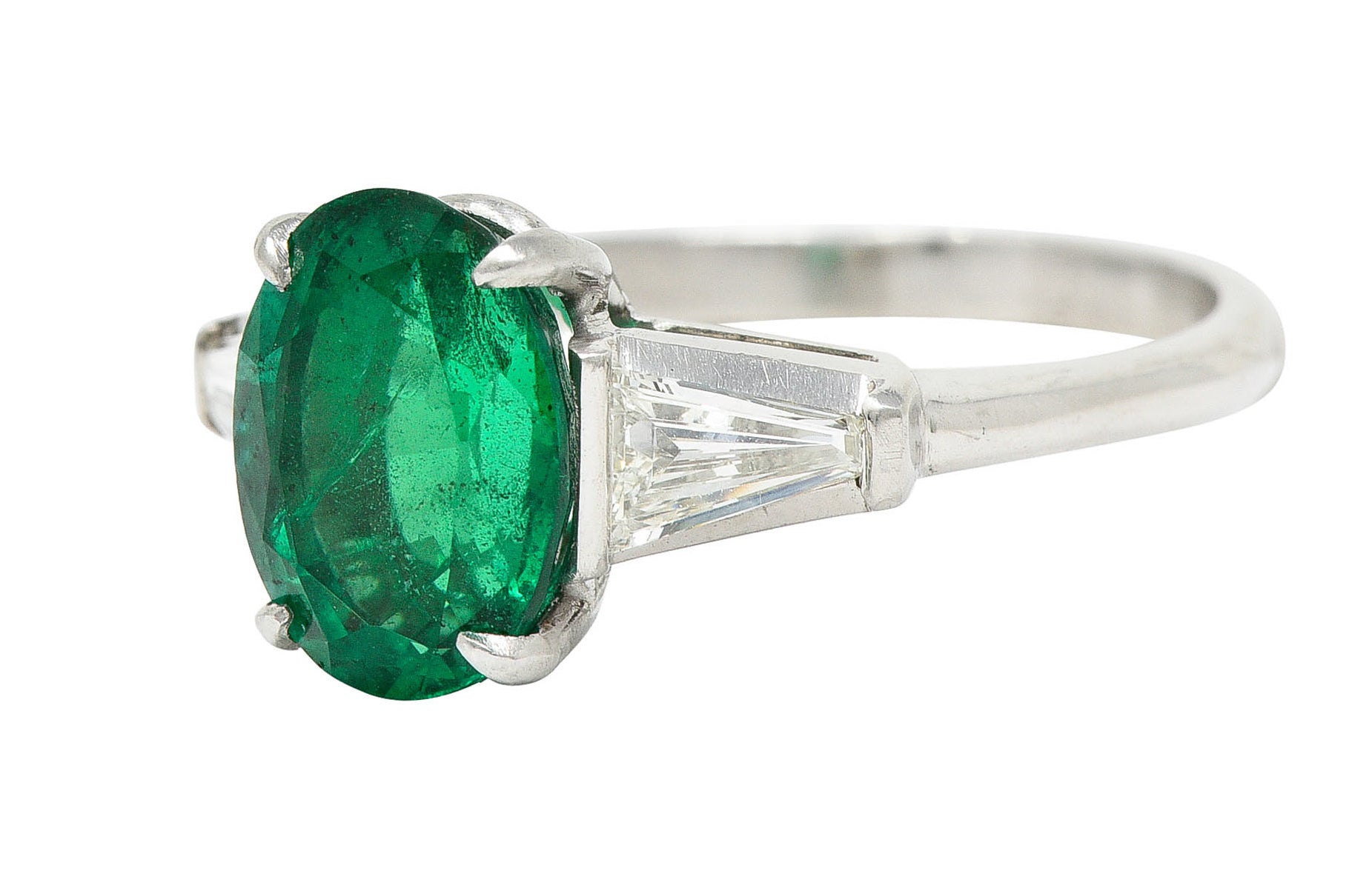 1950's Mid-Century 3.19 CTW Emerald Diamond Platinum RingRing - Wilson's Estate Jewelry