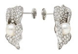 Cartier Vintage 9.28 CTW Diamond South Sea Pearl 18 Karat White Gold Flower Earrings Wilson's Estate Jewelry
