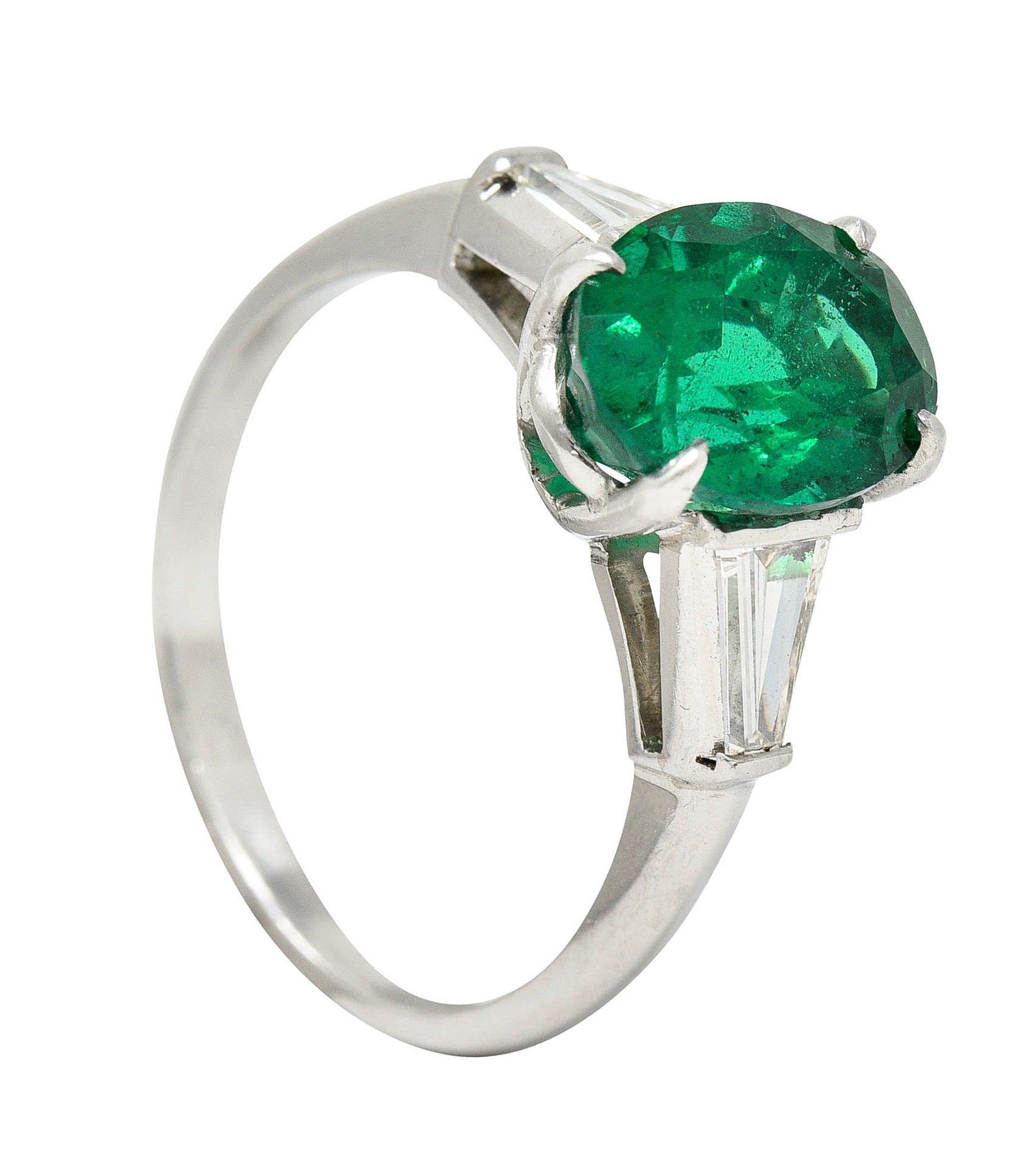 1950's Mid-Century 3.19 CTW Emerald Diamond Platinum RingRing - Wilson's Estate Jewelry