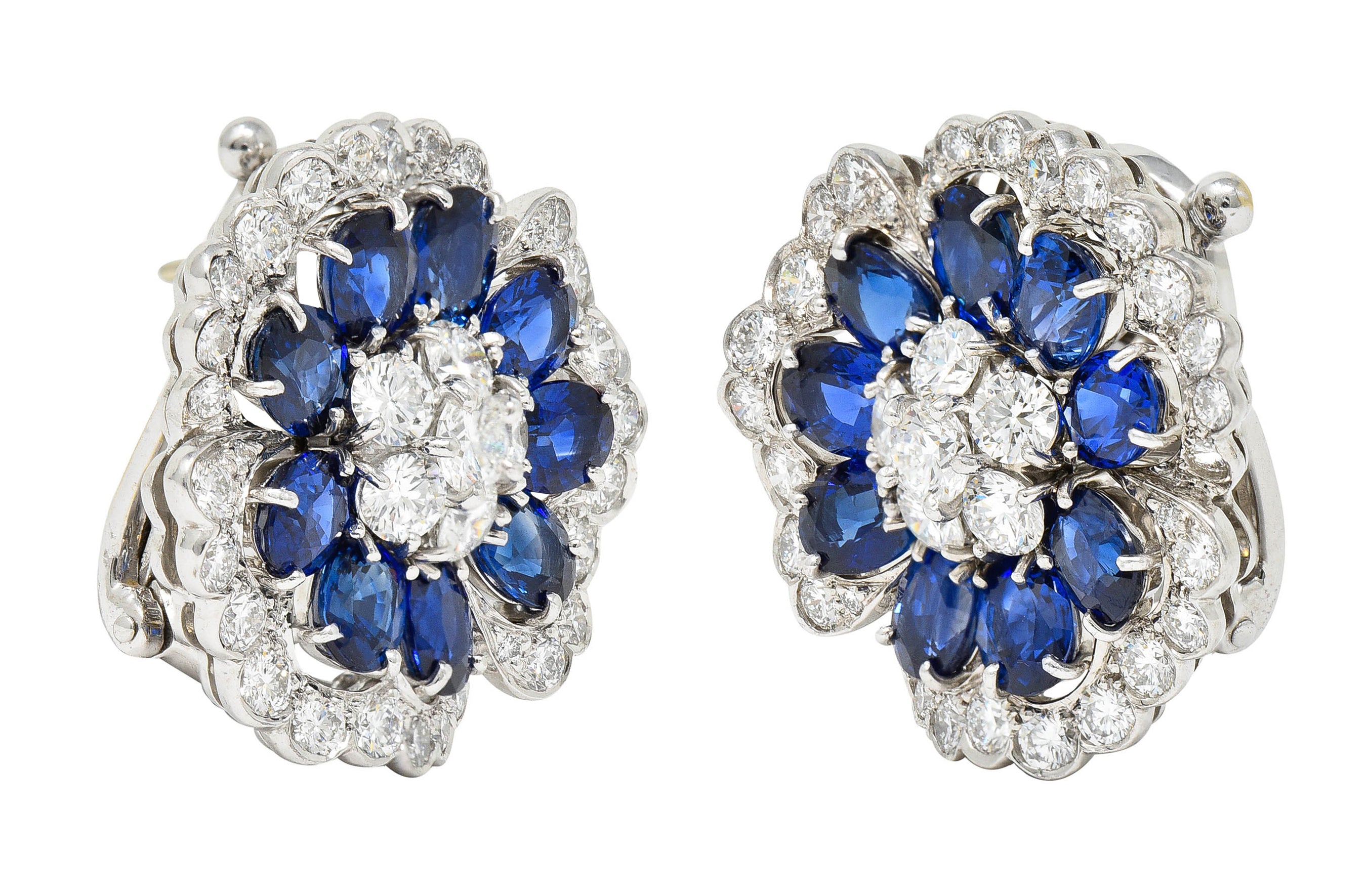 Van Cleef & Arpels 12.65 CTW Sapphire Diamond Platinum Camilla Flower EarringsEarrings - Wilson's Estate Jewelry