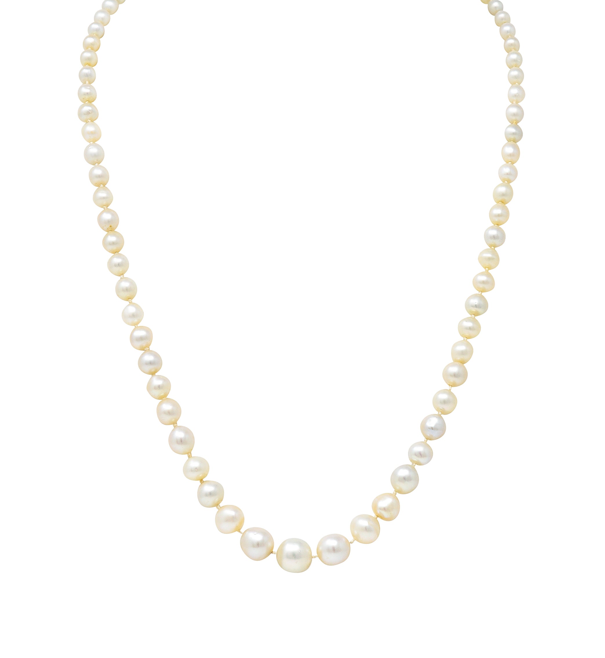 Edwardian Diamond Natural Saltwater Pearl Platinum-Topped 18 Karat Gold Strand Necklace GIA Wilson's Estate Jewelry