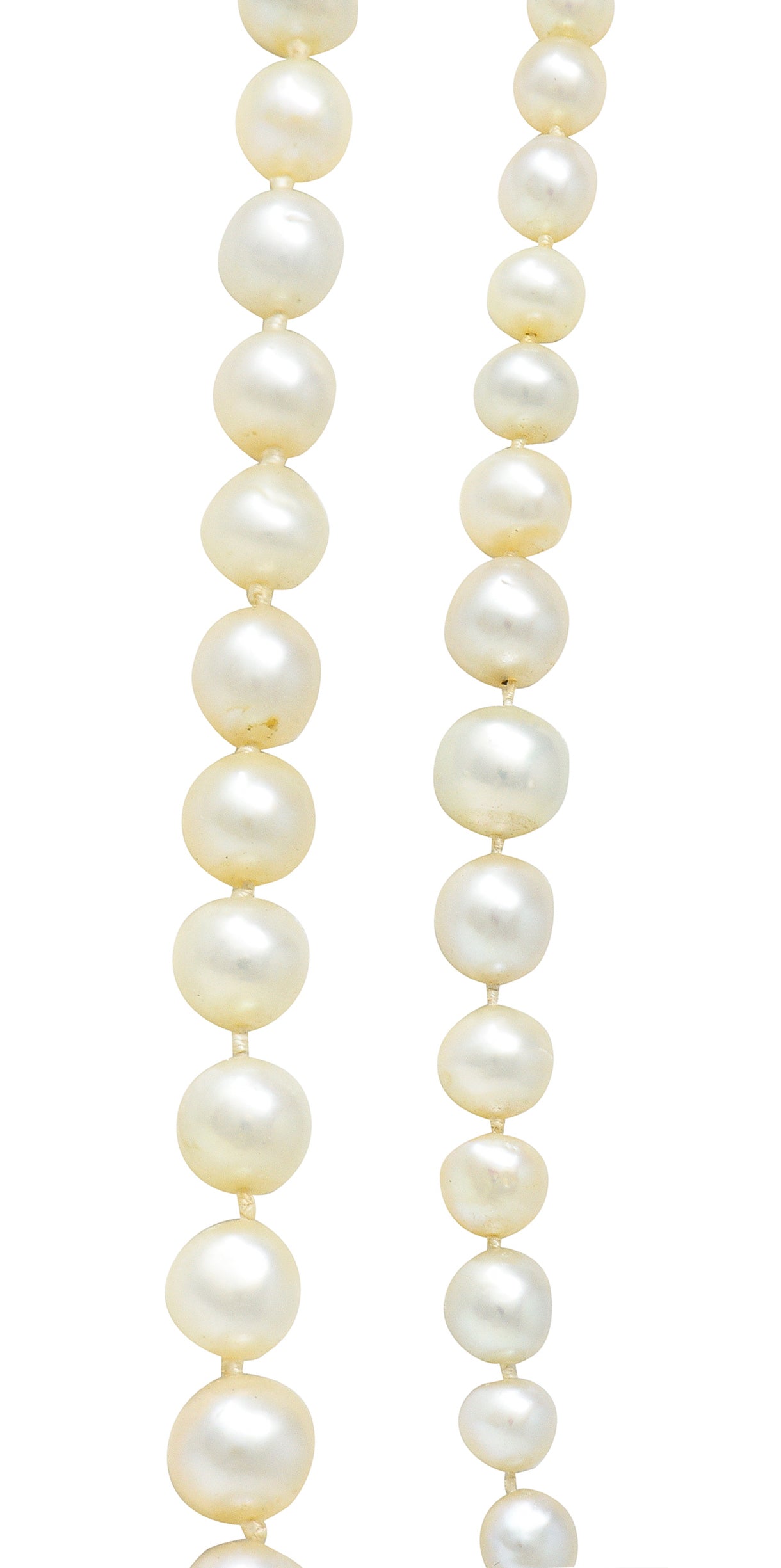 Edwardian Diamond Natural Saltwater Pearl Platinum-Topped 18 Karat Gold Strand Necklace GIA Wilson's Estate Jewelry