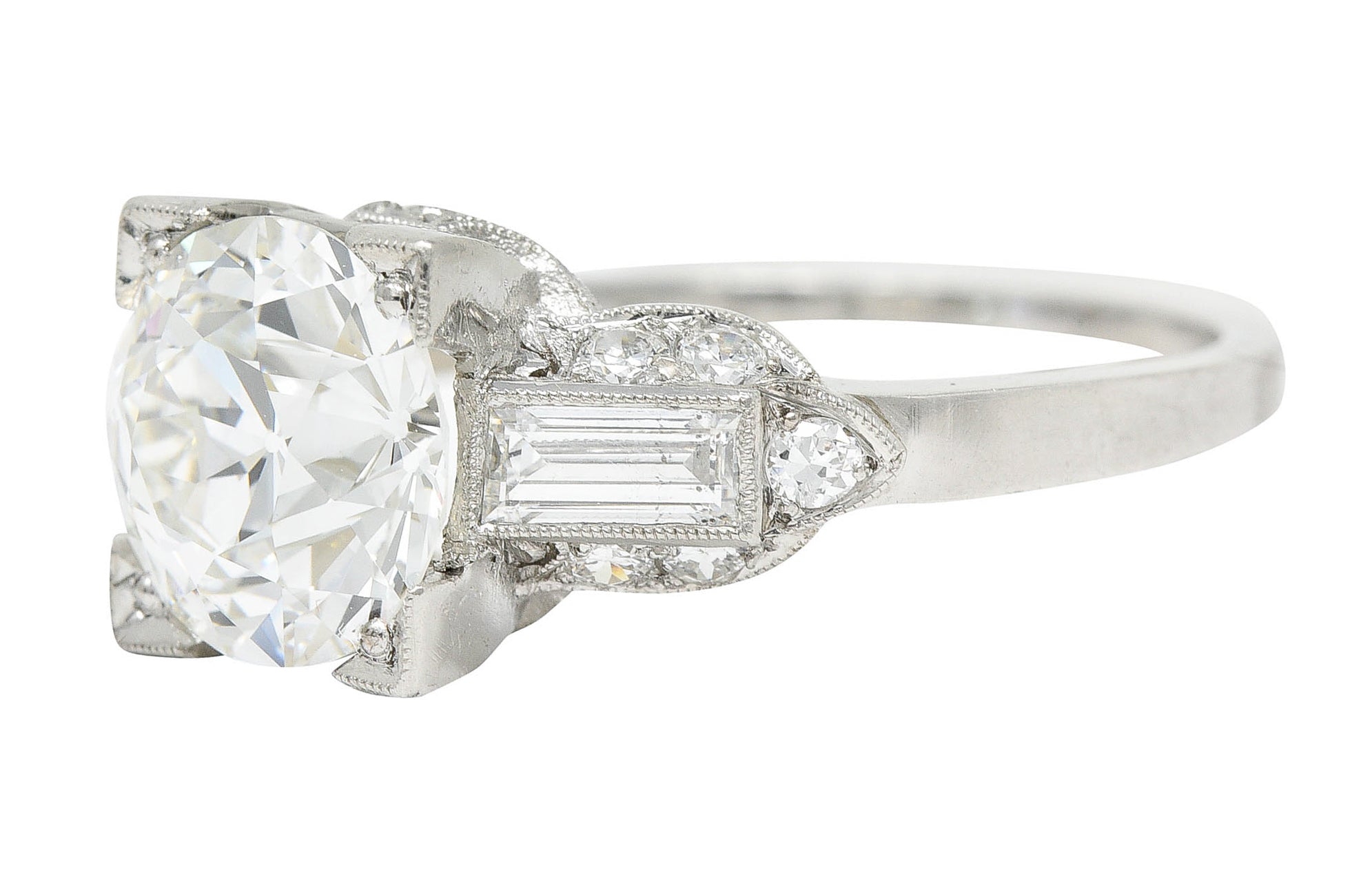 Art Deco 2.61 CTW Diamond Platinum Engagement Ring GIARing - Wilson's Estate Jewelry