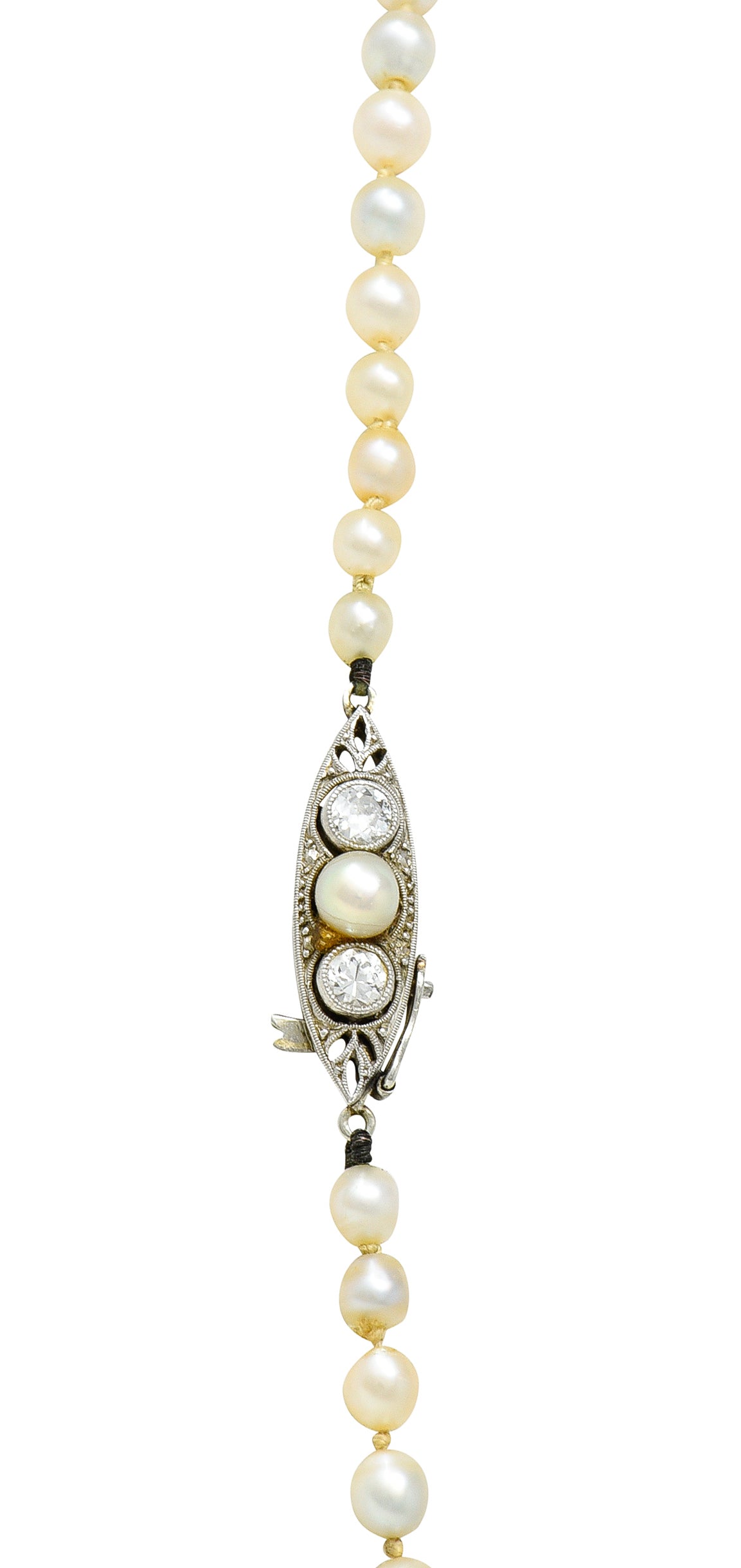 Edwardian Diamond Natural Saltwater Pearl Platinum-Topped 18 Karat Gold Strand Necklace GIA Wilson's Estate Jewelry