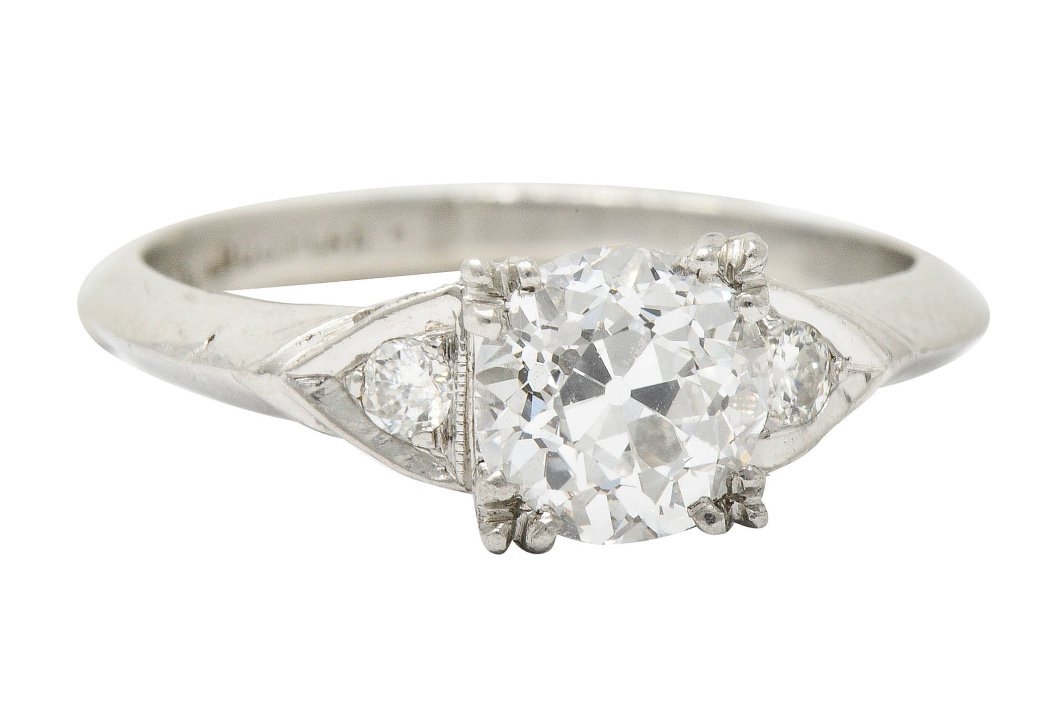 1950's J.H. Flyer 0.86 CTW Diamond Platinum Knife Edge Engagement RingRing - Wilson's Estate Jewelry