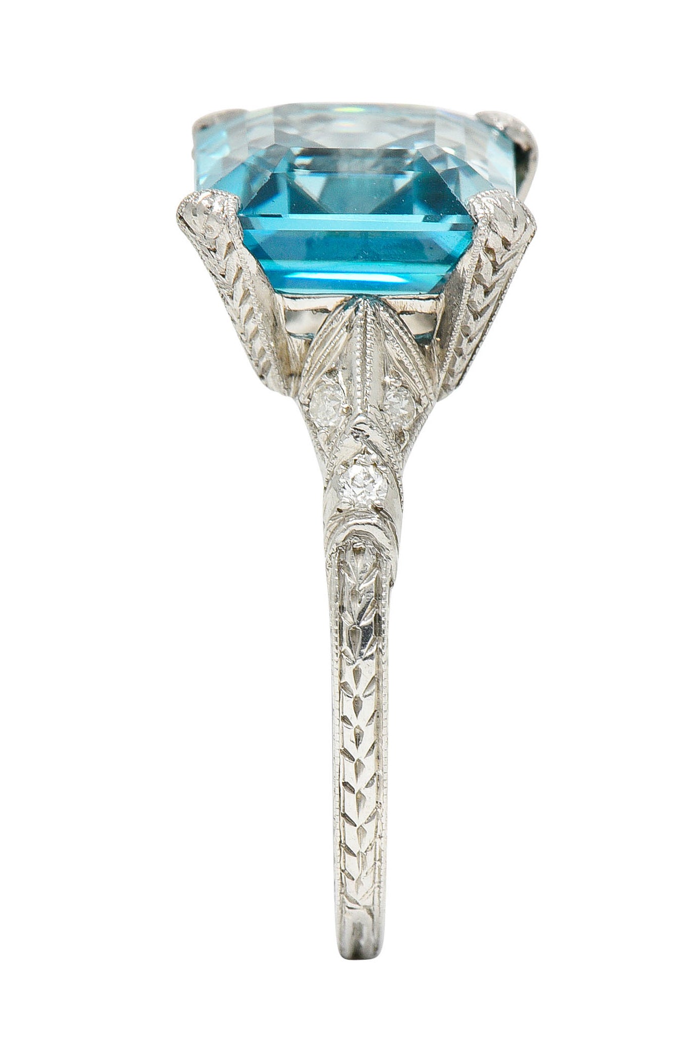 Art Deco Blue Zircon Diamond Platinum Wheat Gemstone RingRing - Wilson's Estate Jewelry