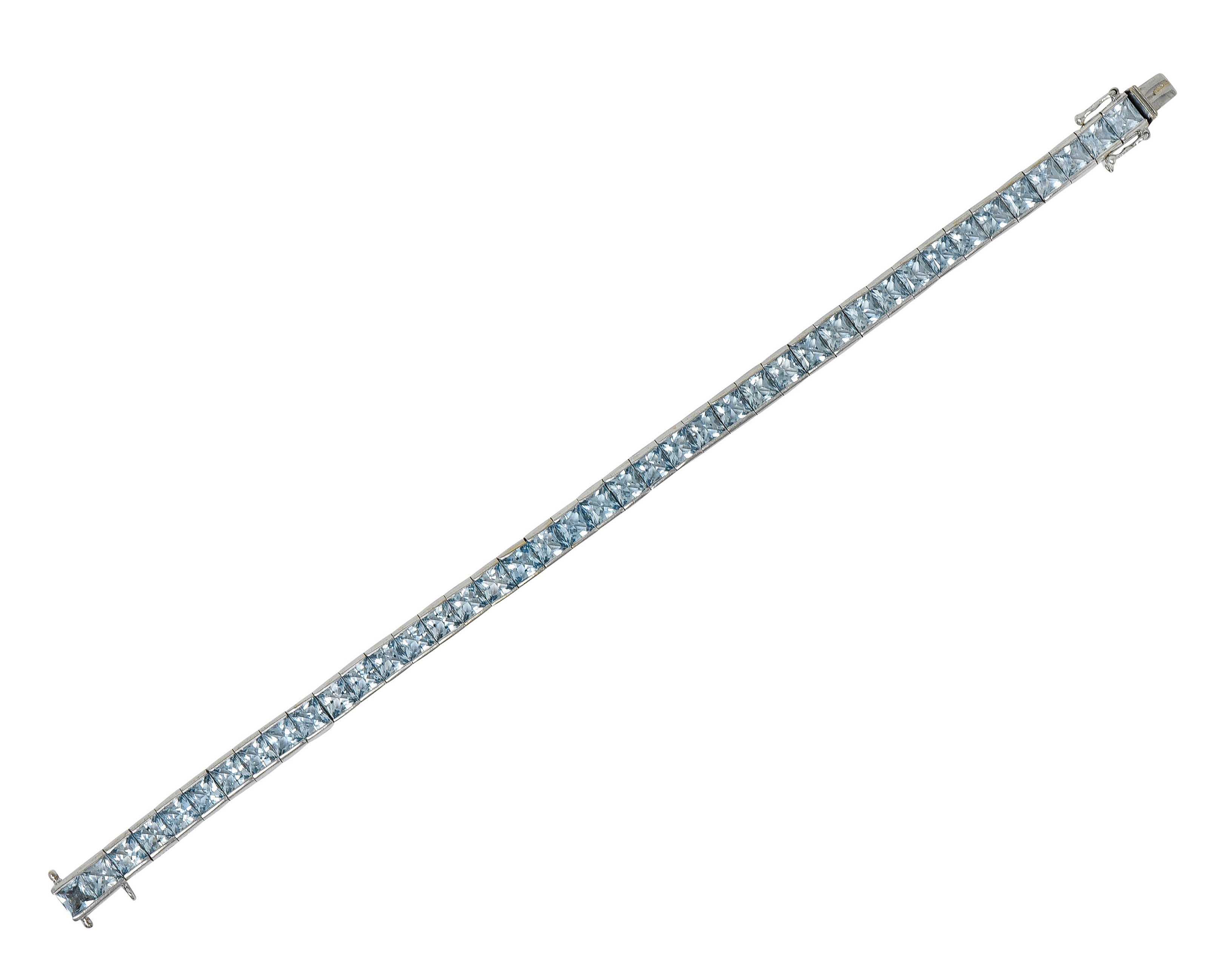 Art Deco 12.00 CTW Aquamarine 18 Karat White Gold Line Braceletbracelet - Wilson's Estate Jewelry