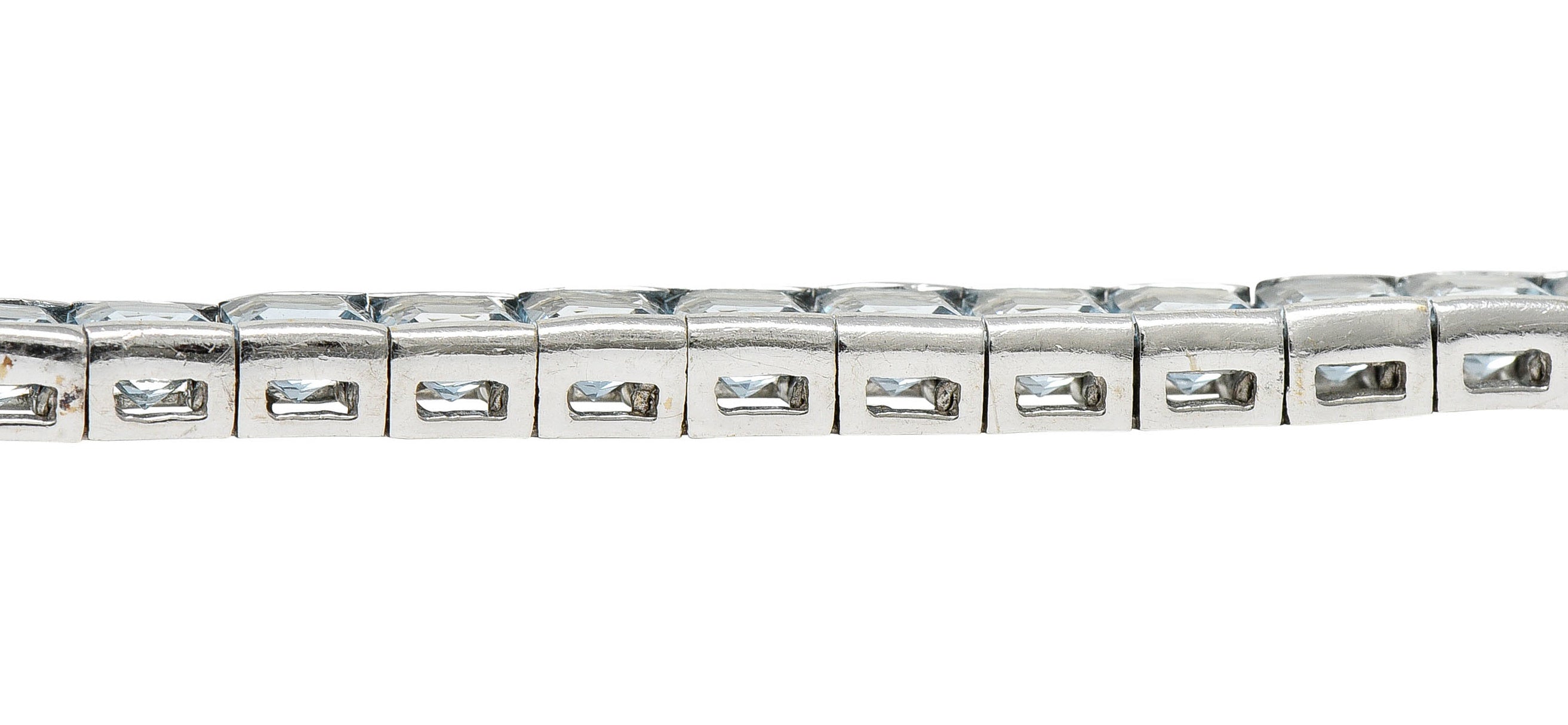 Art Deco 12.00 CTW Aquamarine 18 Karat White Gold Line Braceletbracelet - Wilson's Estate Jewelry