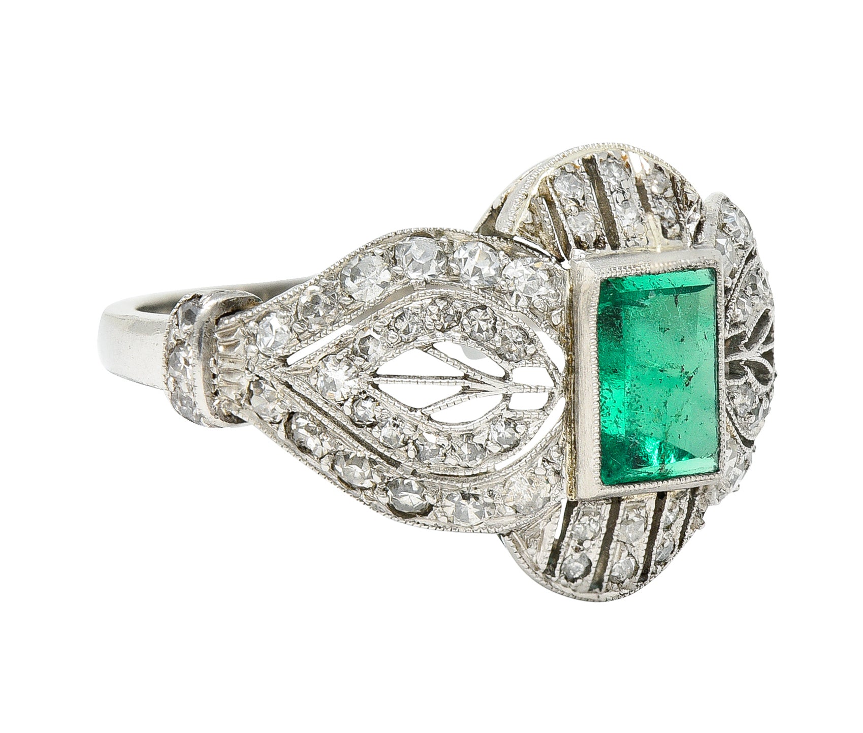 Edwardian 1.80 CTW Emerald Diamond Platinum Dinner Ring Wilson's Estate Jewelry