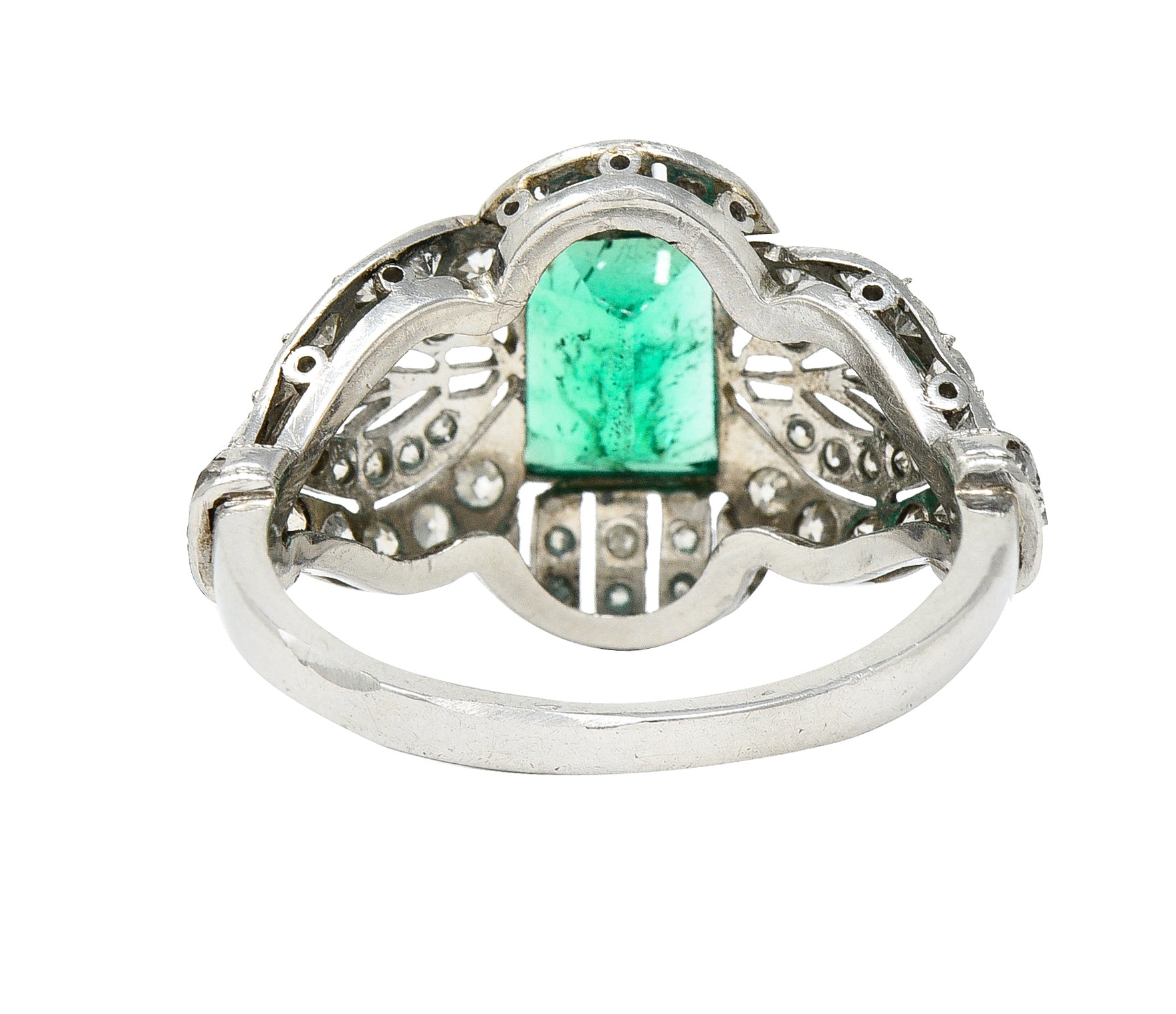 Edwardian 1.80 CTW Emerald Diamond Platinum Dinner Ring Wilson's Estate Jewelry