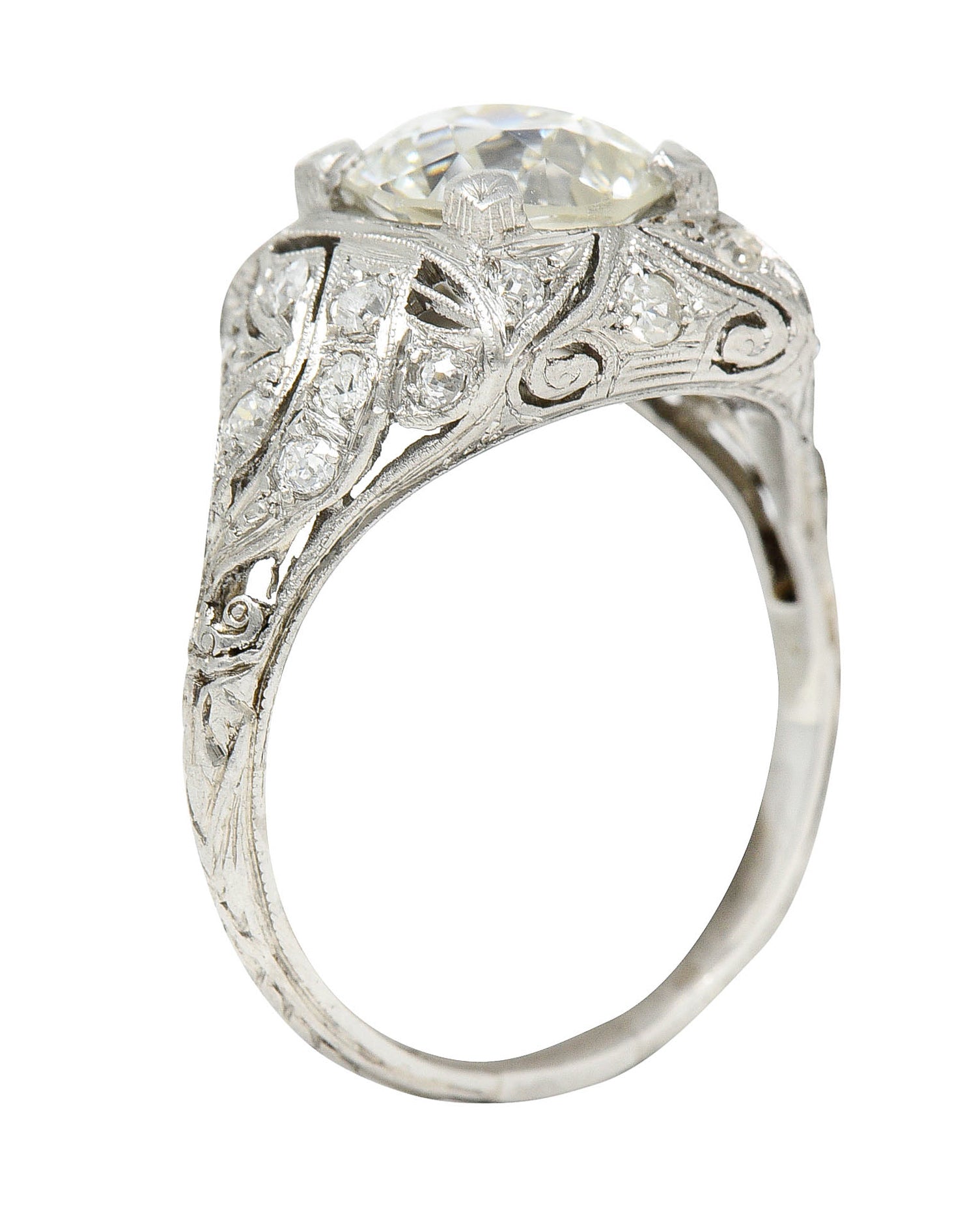 Art Deco 2.03 CTW Diamond Platinum Foliate Engagement RingRing - Wilson's Estate Jewelry