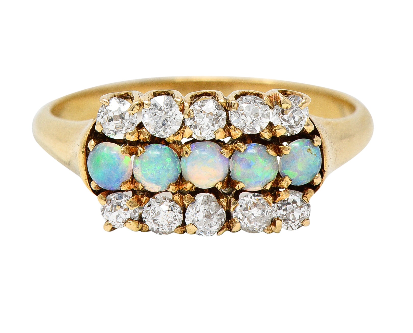 Victorian Opal Old European Cut Diamond 14 Karat Yellow Gold Antique Gemstone Ring Wilson's Estate Jewelry