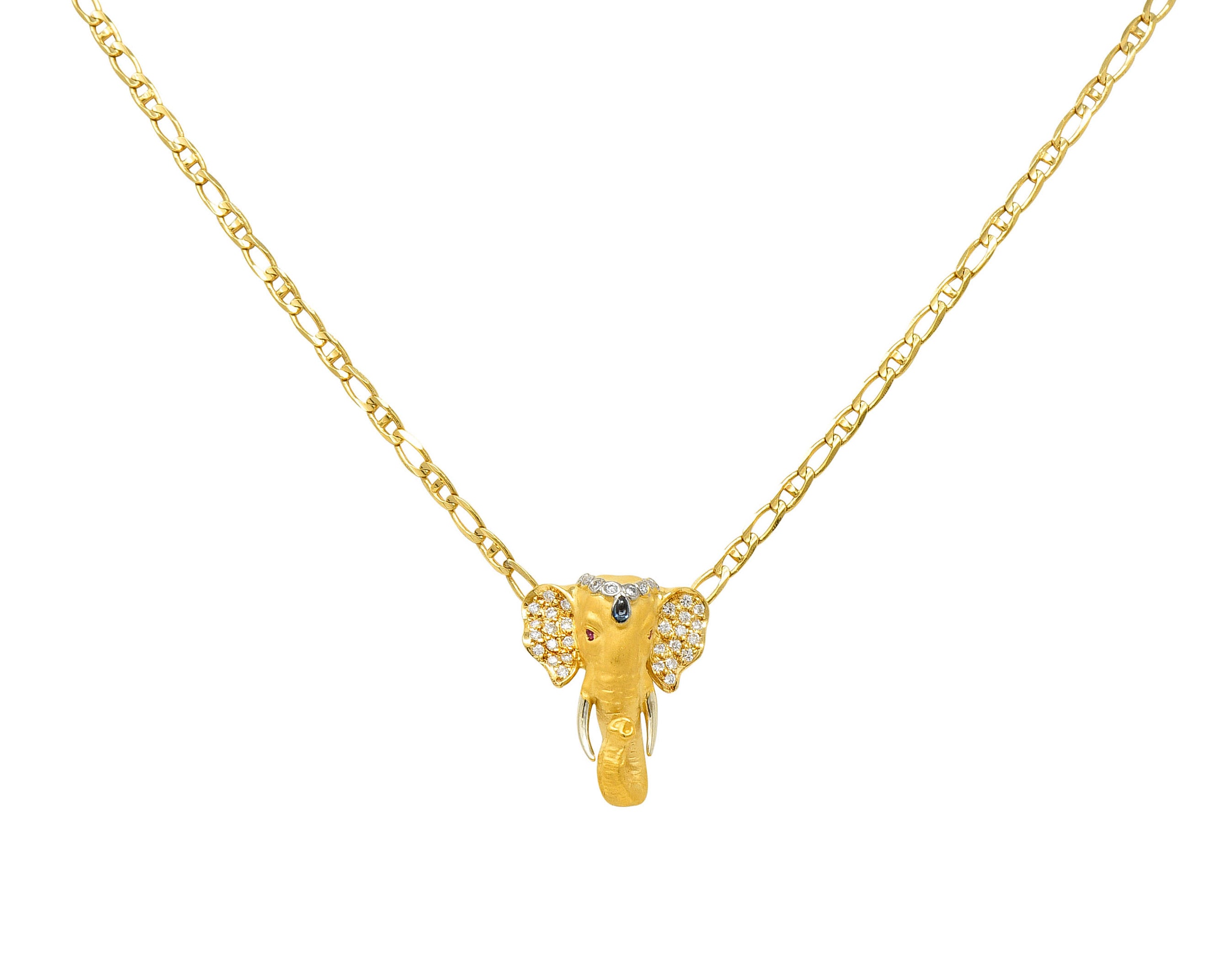 Carrera Y Carrera Sapphire Ruby Diamond 18 Karat Gold Elephante NecklaceNecklace - Wilson's Estate Jewelry