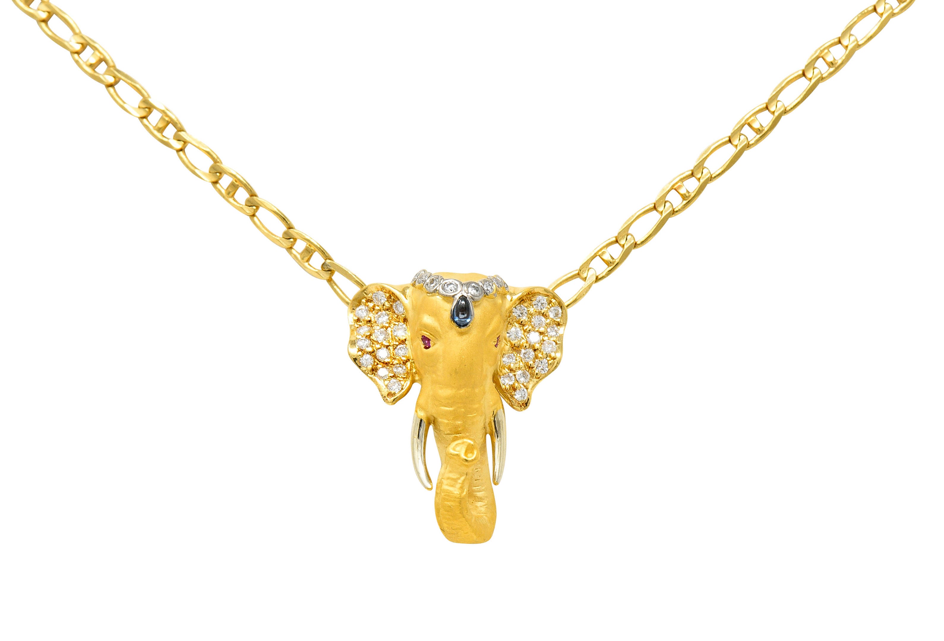 Carrera Y Carrera Sapphire Ruby Diamond 18 Karat Gold Elephante NecklaceNecklace - Wilson's Estate Jewelry