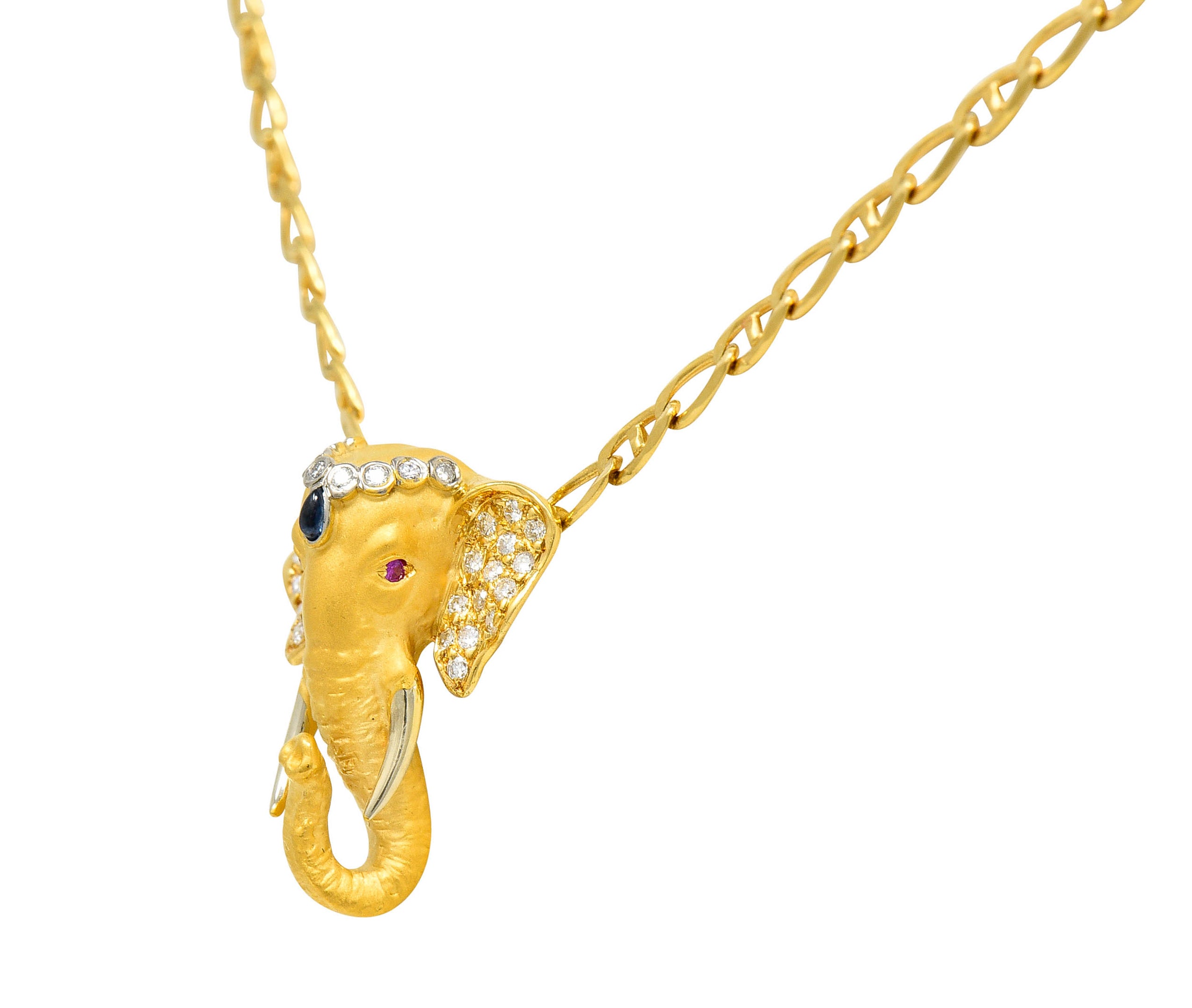 Carrera Y Carrera Sapphire Ruby Diamond 18 Karat Gold Elephante NecklaceNecklace - Wilson's Estate Jewelry