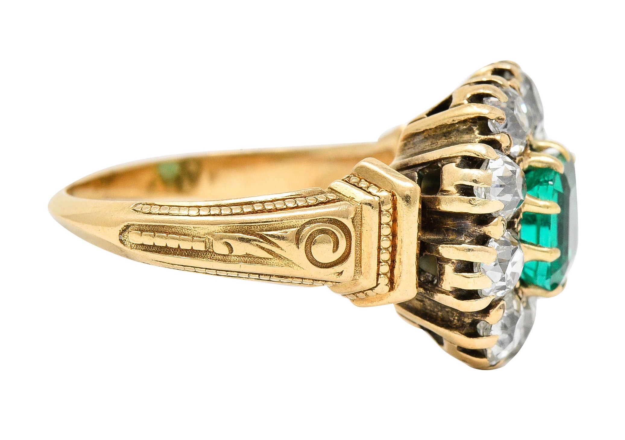 Early Art Deco 2.60 CTW Emerald Diamond 18 Karat Gold Cluster RingRing - Wilson's Estate Jewelry