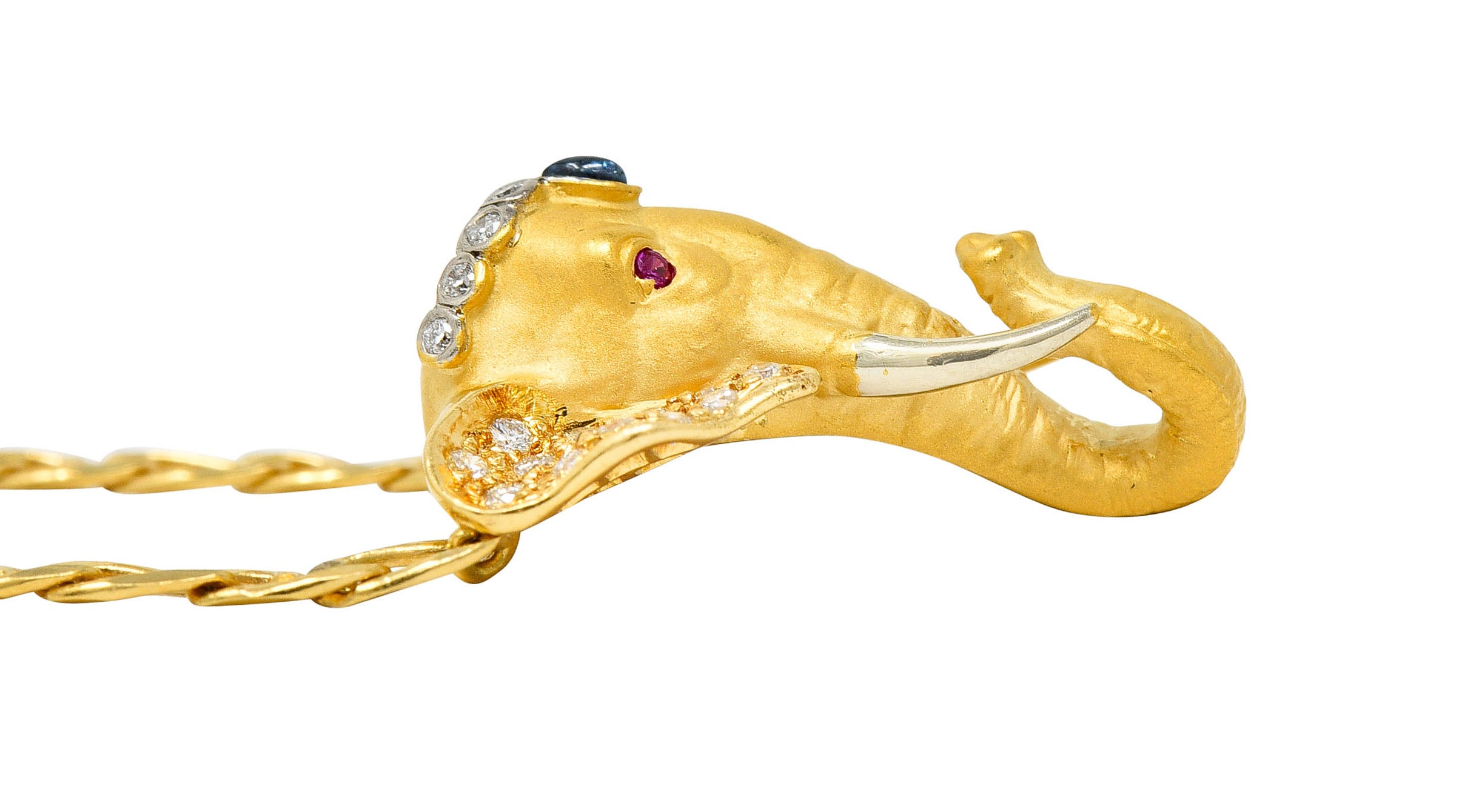 Carrera Y Carrera Sapphire Ruby Diamond 18 Karat Gold Elephante NecklaceNecklace - Wilson's Estate Jewelry