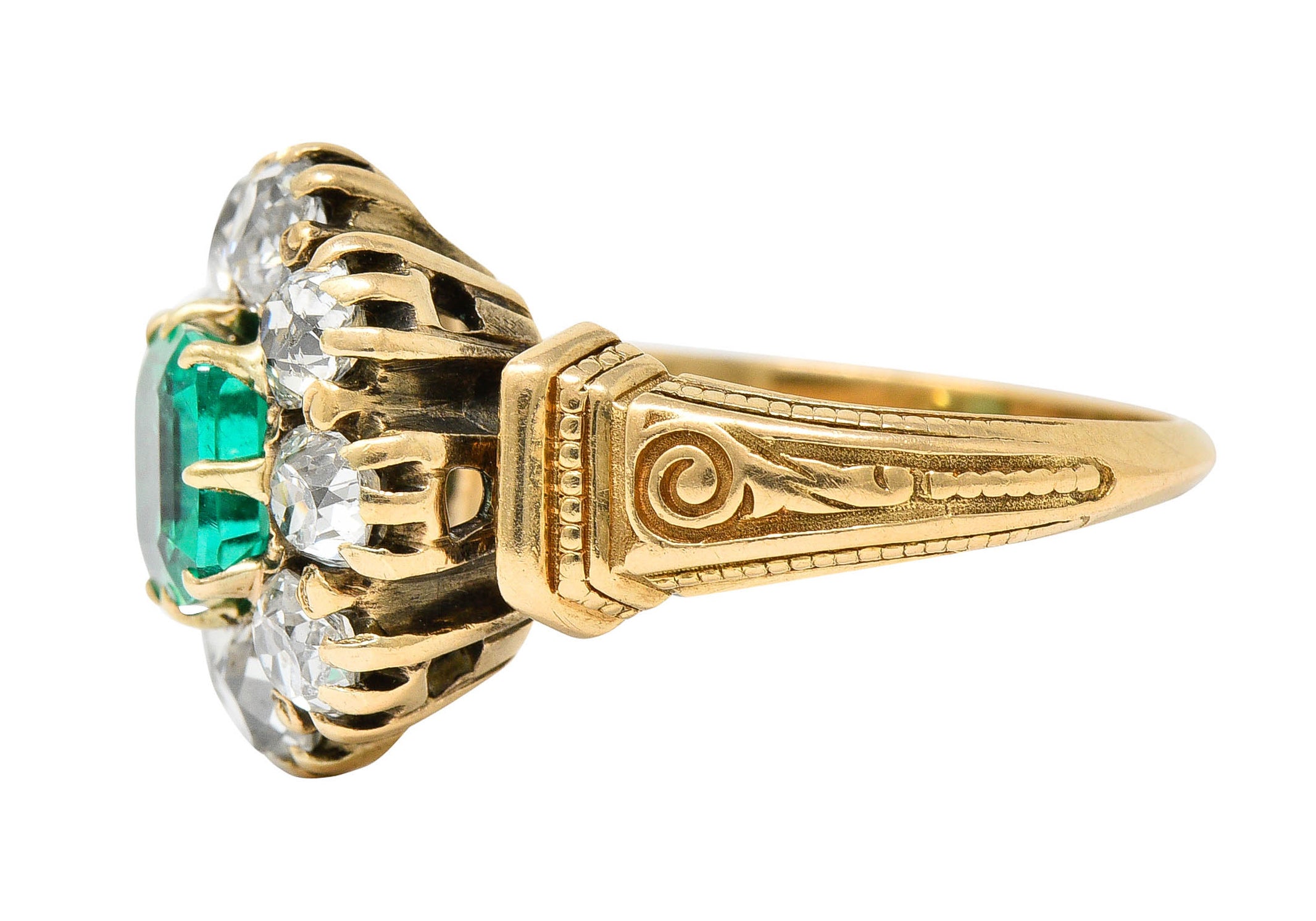 Early Art Deco 2.60 CTW Emerald Diamond 18 Karat Gold Cluster RingRing - Wilson's Estate Jewelry