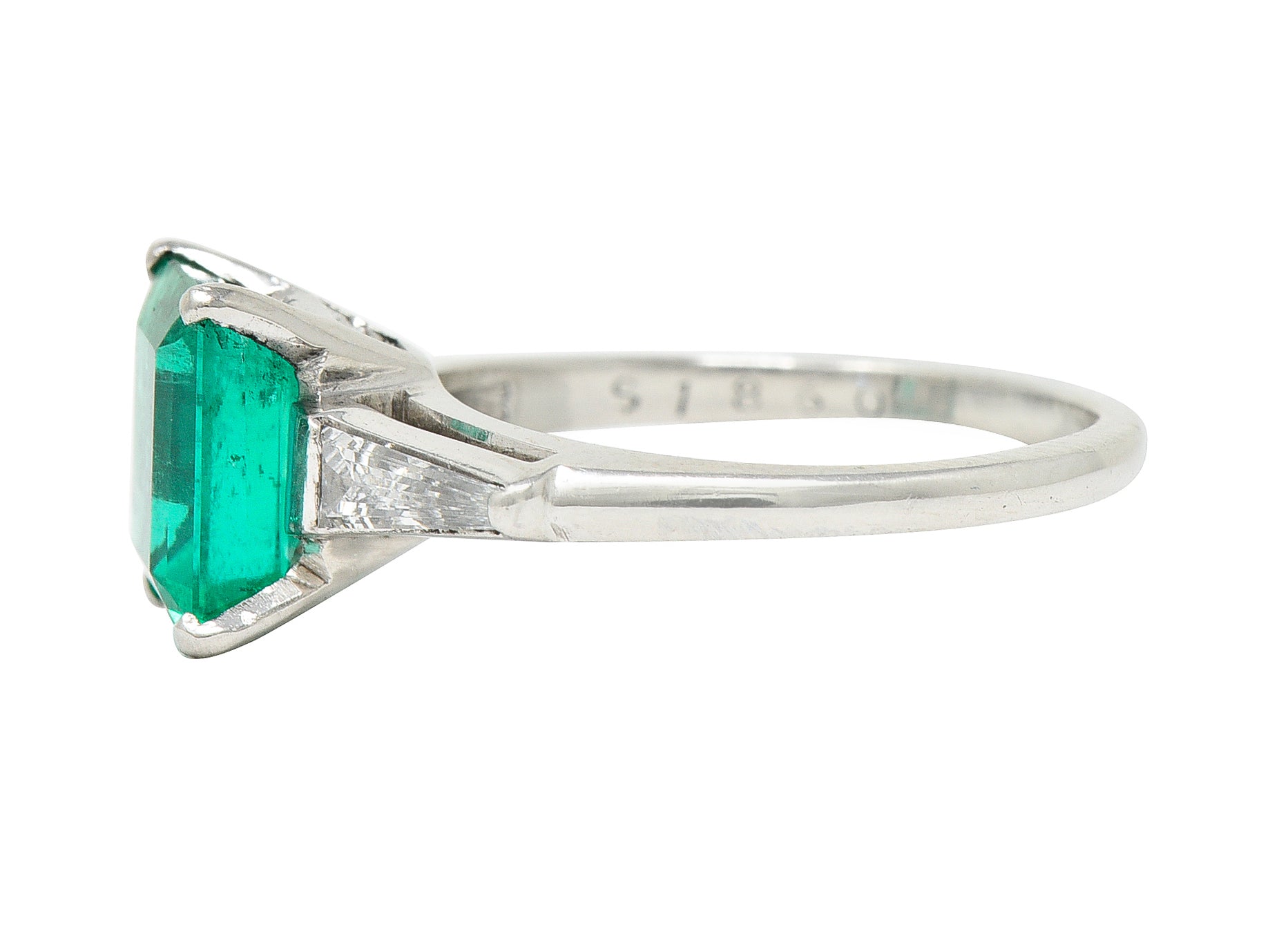 1950's Mid-Century 1.83 CTW Emerald Diamond Platinum Ring Wilson's Estate Jewelry